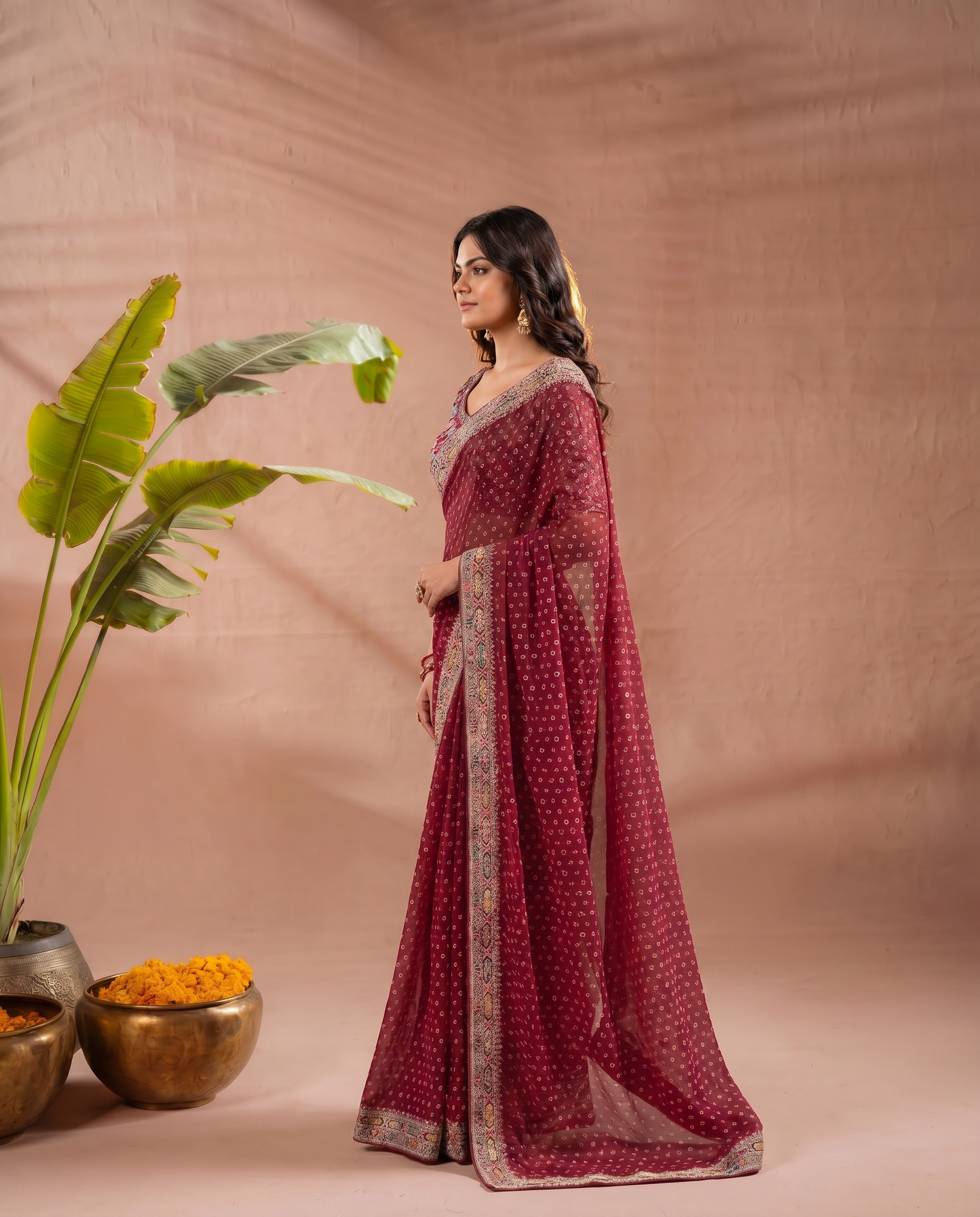 Pink Georgette Bandhani Print Saree - output 0 - 03 side