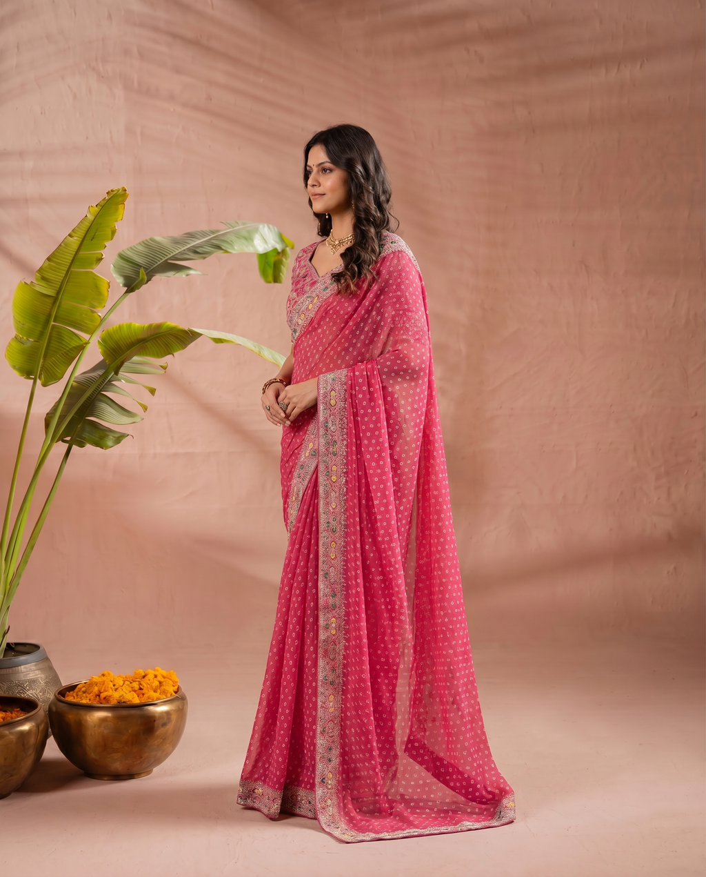 Pink Georgette Bandhani Print Saree - output 1 - 03 side