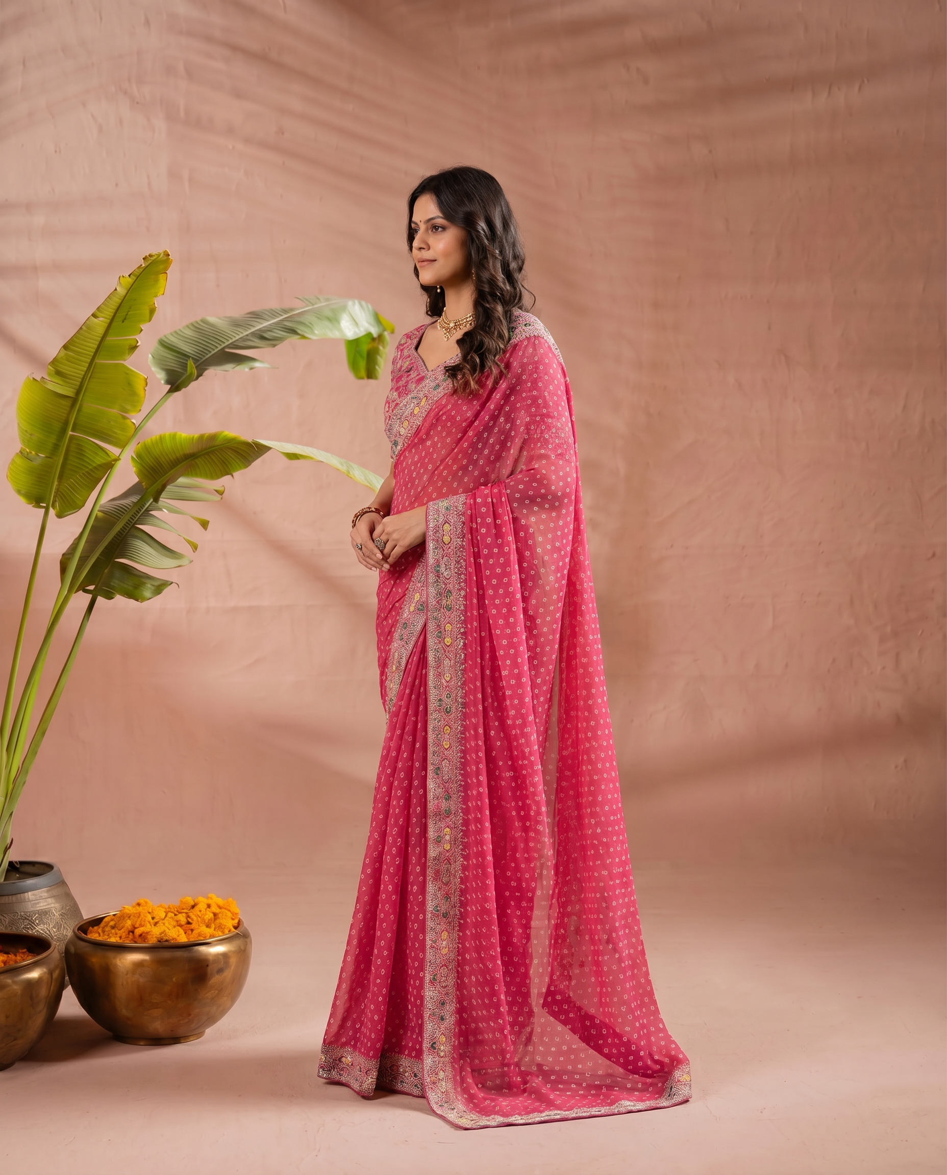 Pink Georgette Bandhani Print Saree - output 1 - 03 side