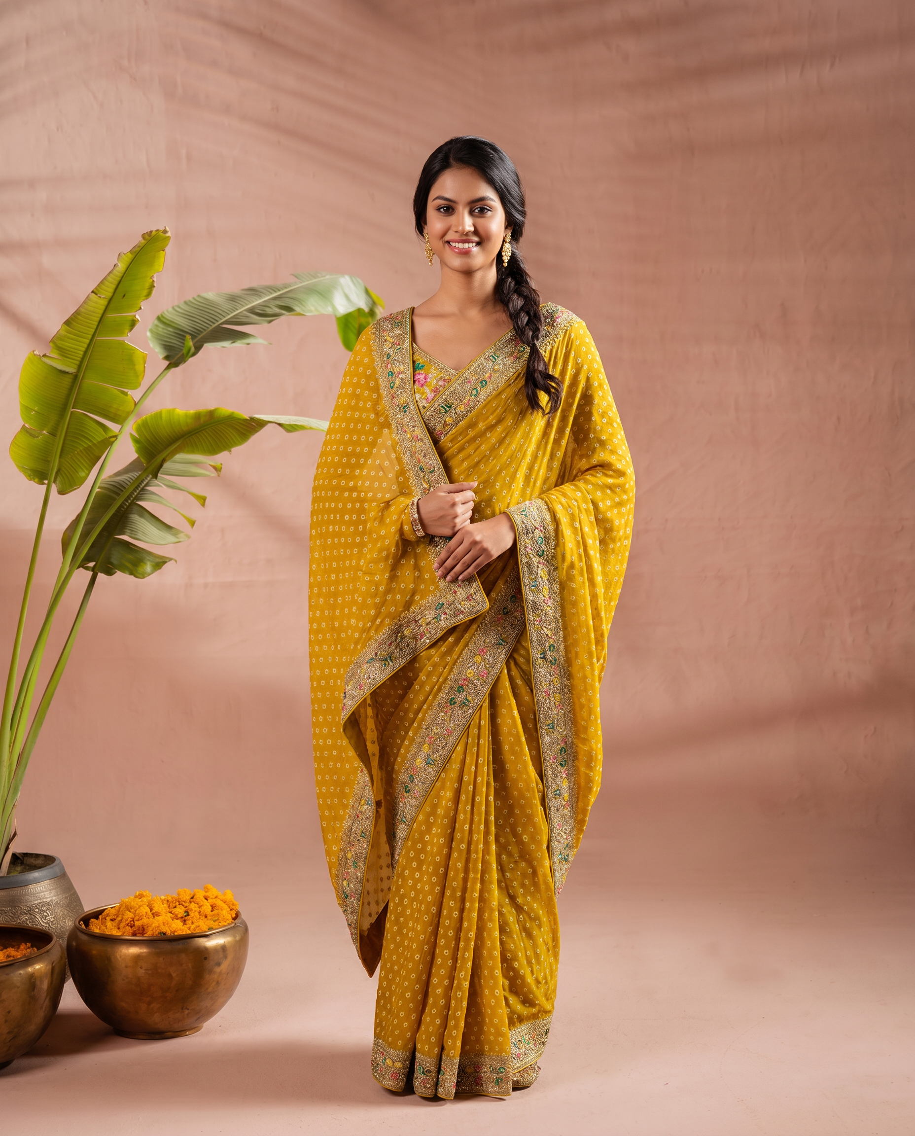 Pink Georgette Bandhani Print Saree - output 2 - 02 hero