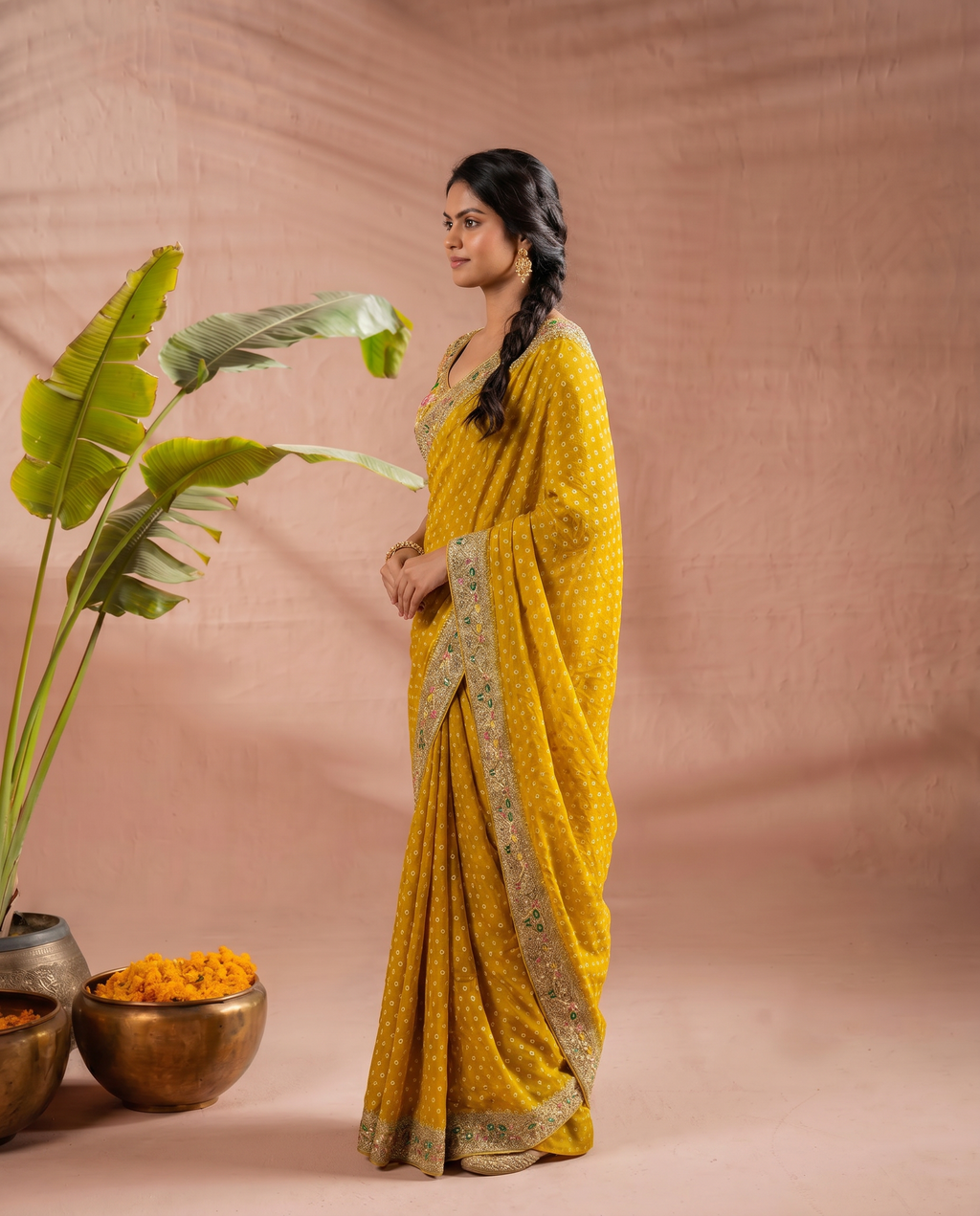 Pink Georgette Bandhani Print Saree - output 2 - 03 side