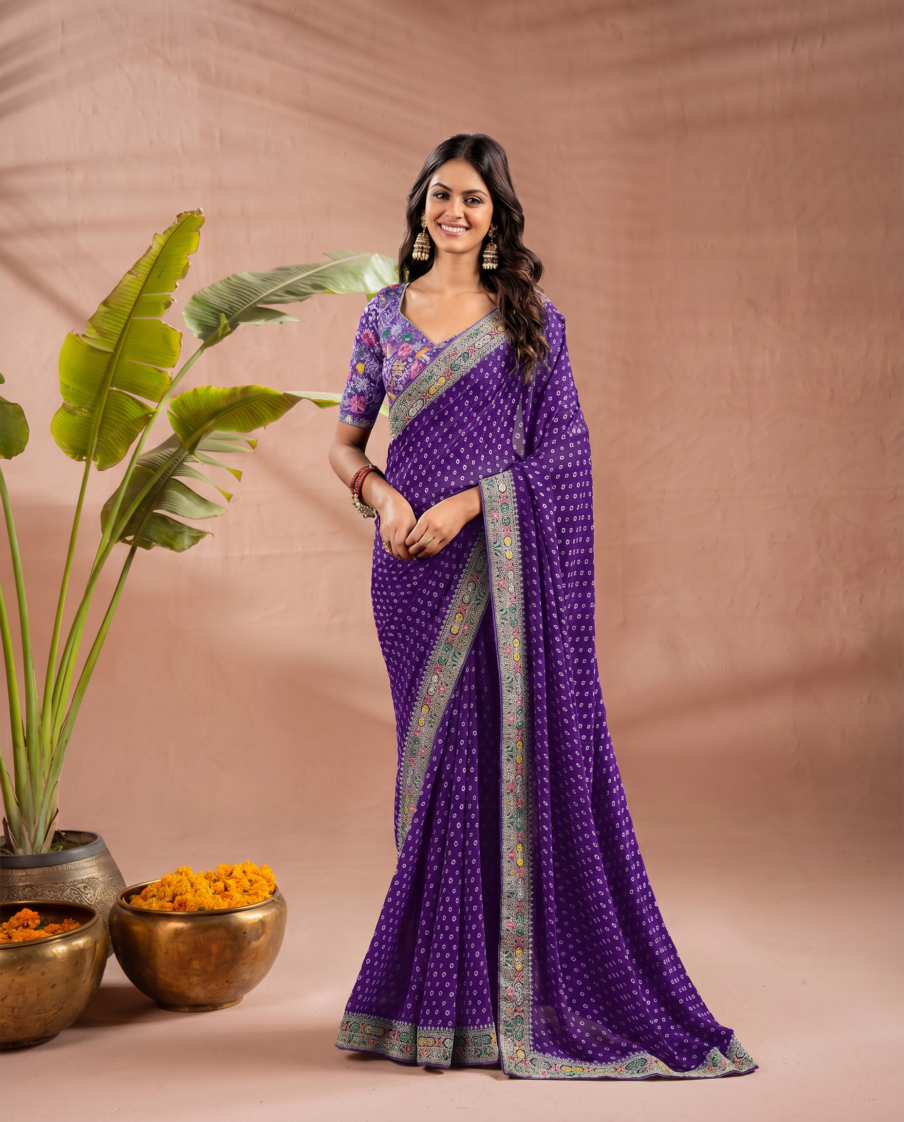 Pink Georgette Bandhani Print Saree - output 3 - 02 hero