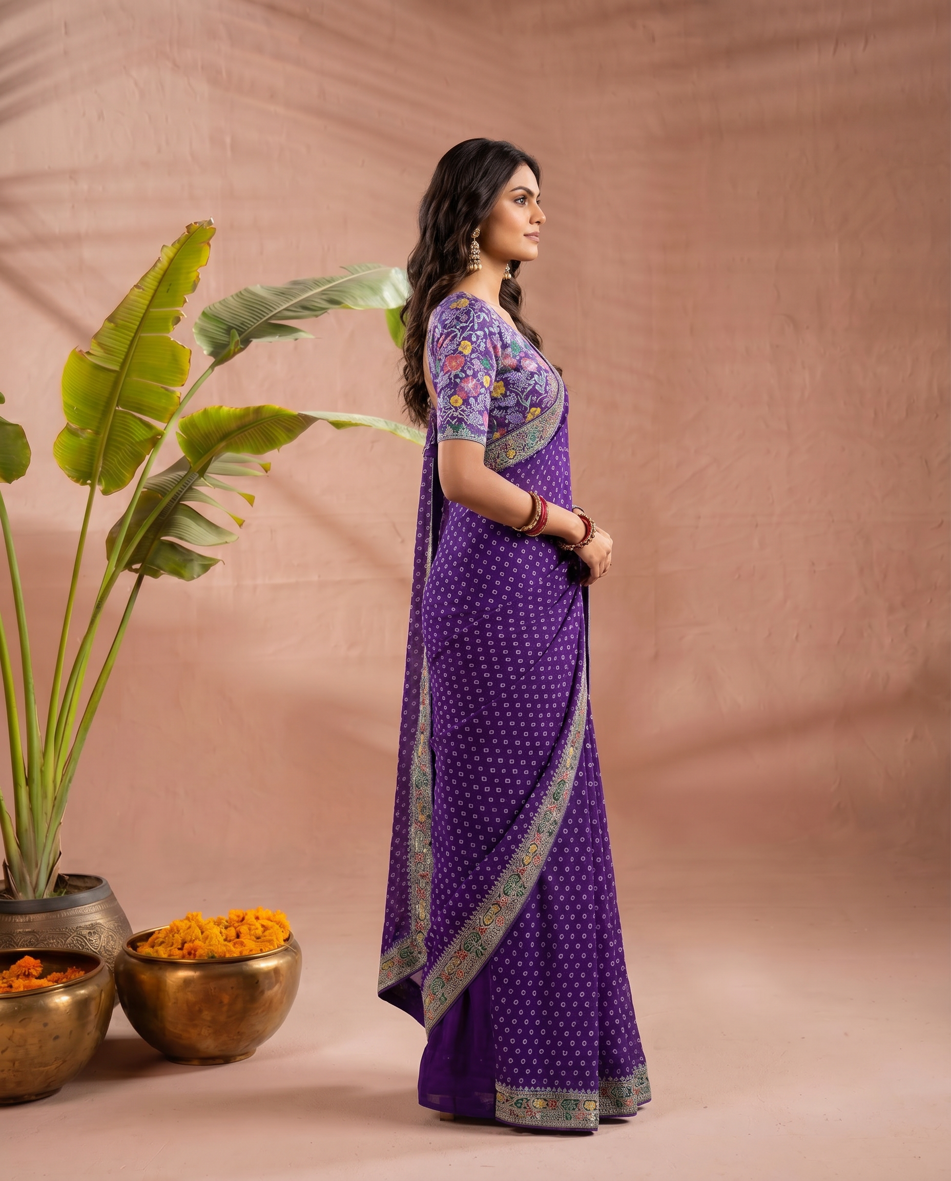 Pink Georgette Bandhani Print Saree - output 3 - 03 side