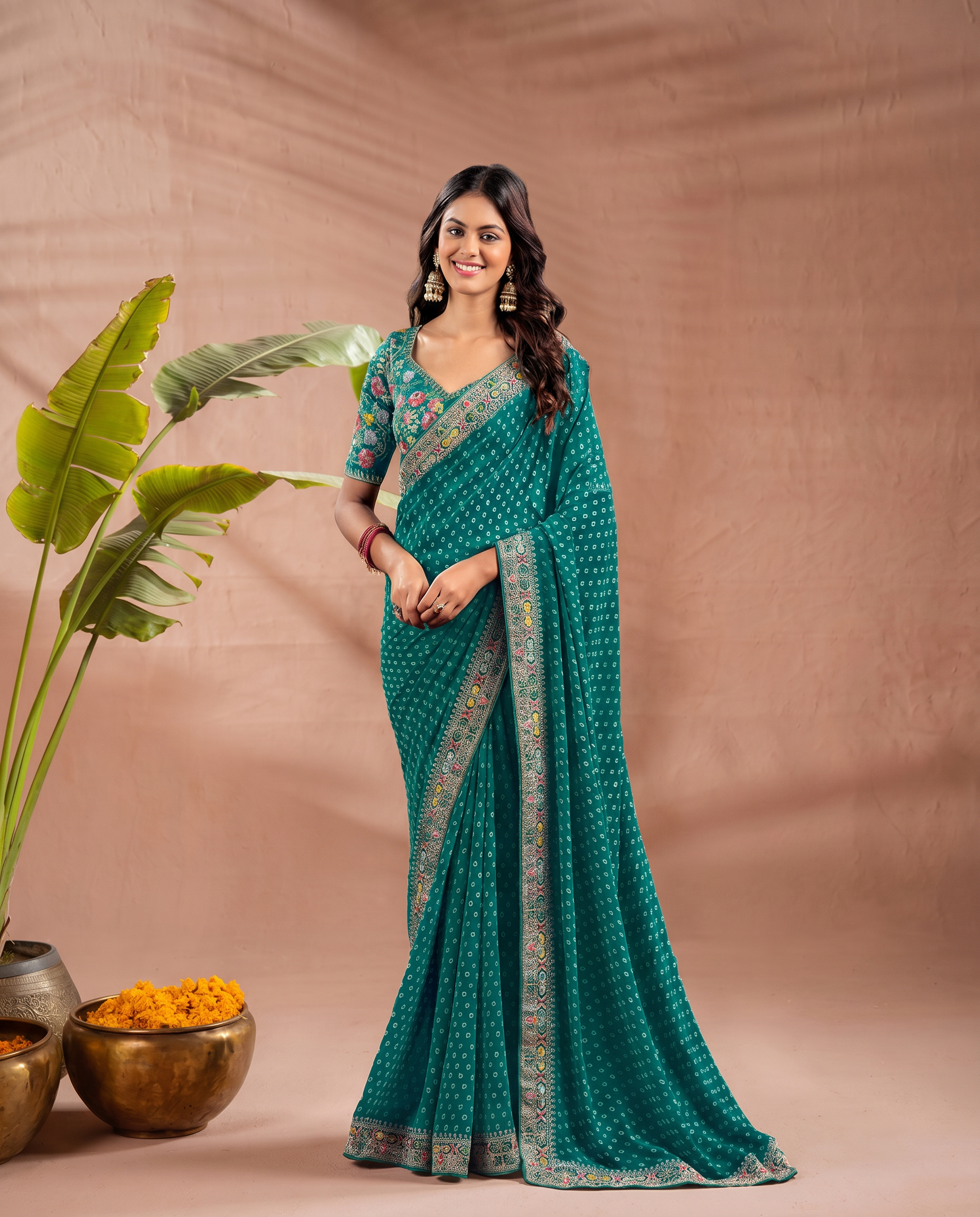 Pink Georgette Bandhani Print Saree - output 4 - 02 hero