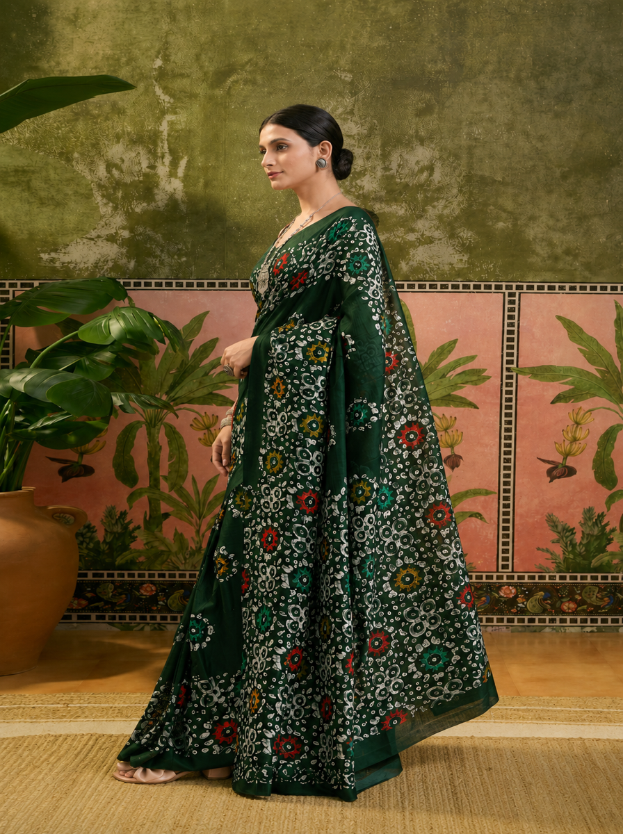 Pure Cotton Black Multicolor Floral Printed Saree - b49cab65 9f38 4aa5 84fe 07f232c4c361