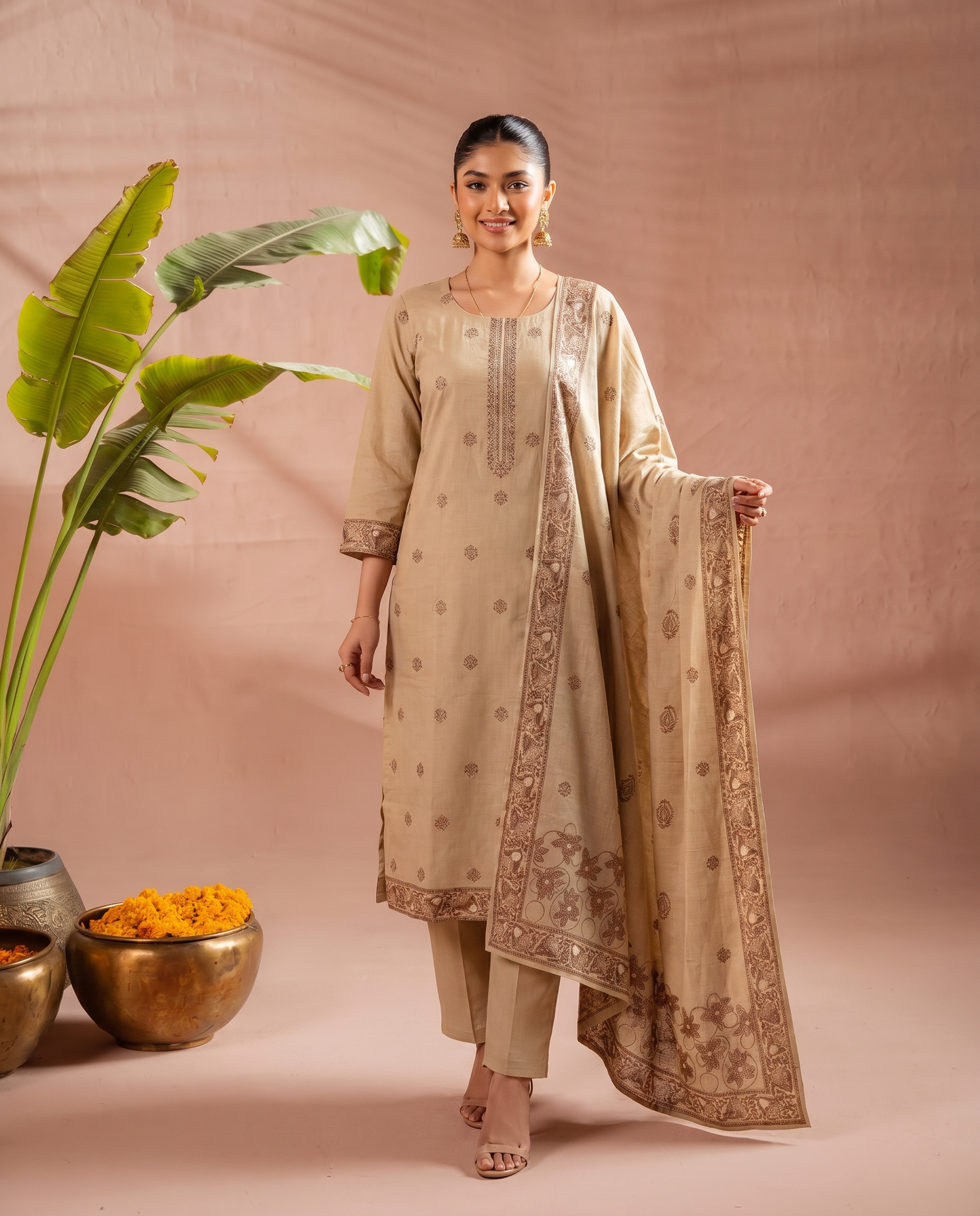 Beige Salwar Suit Set - front
