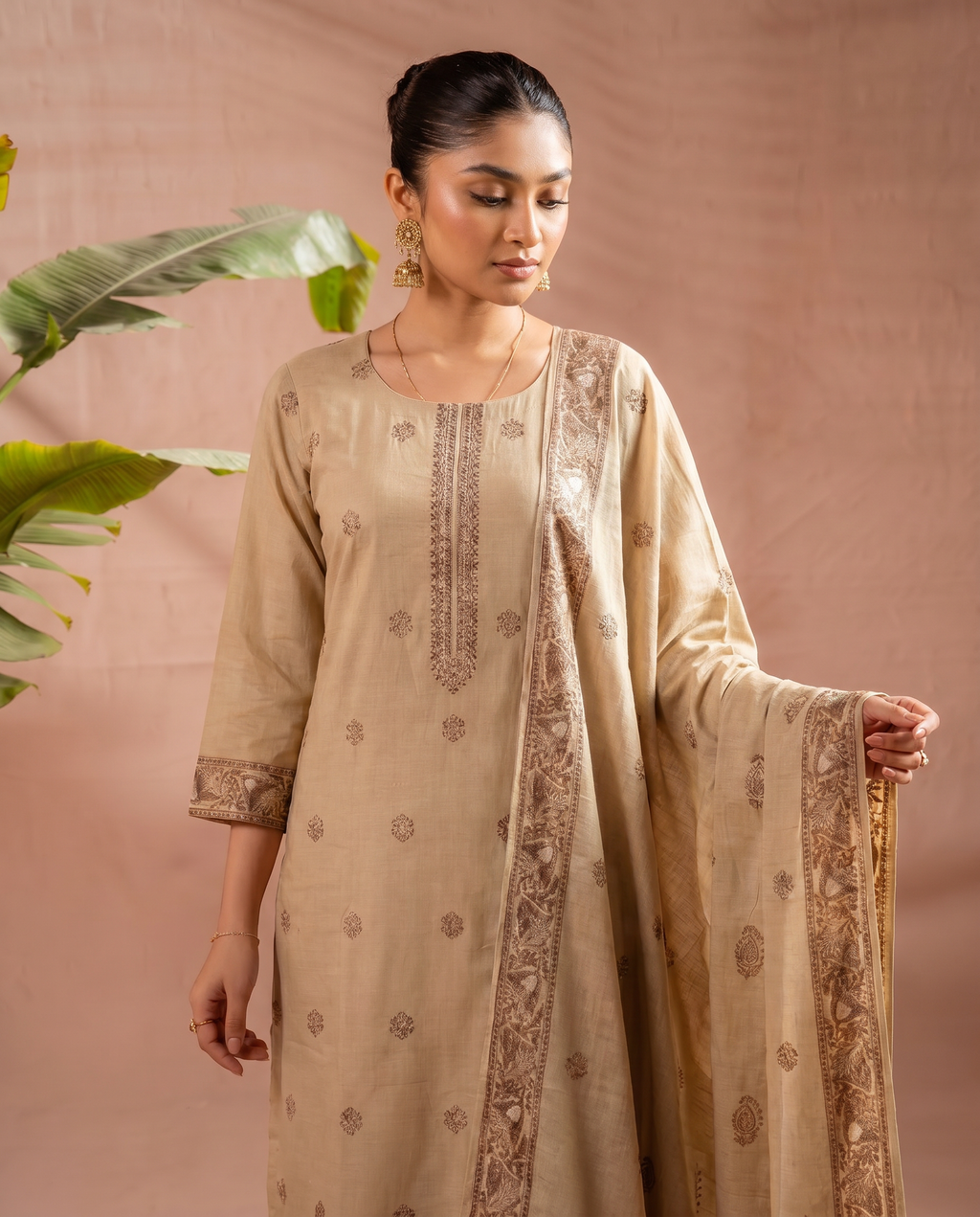 Beige Salwar Suit Set - closeup