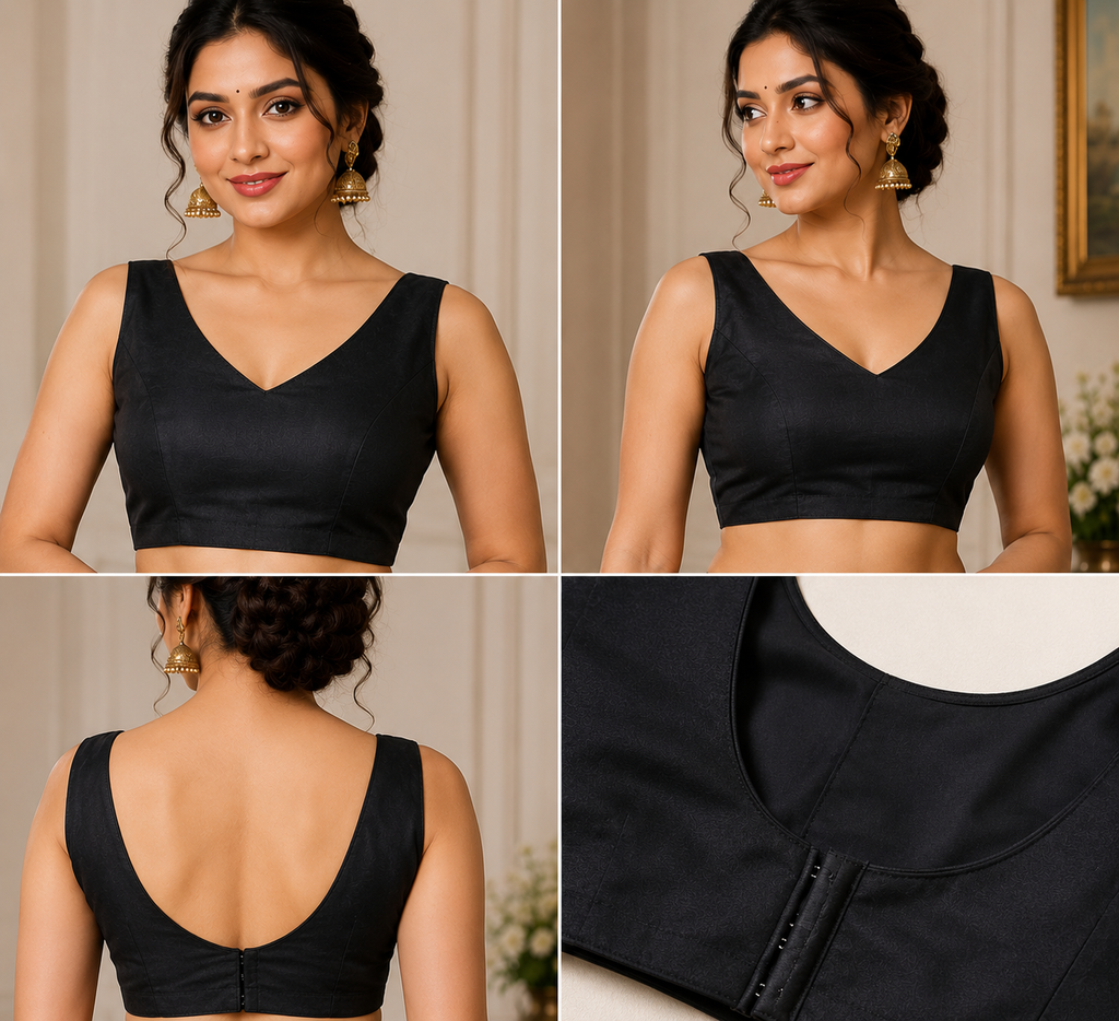 Black Multicolor Border Chanderi Cotton Ready To Wear Saree - blouse detail