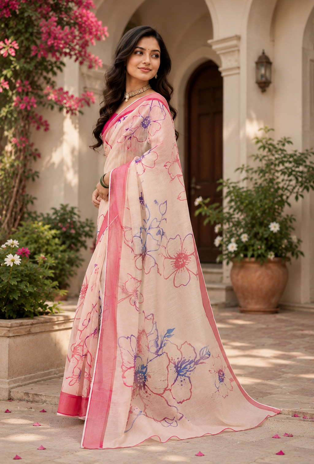 Blush Pink Floral Chanderi Cotton Ready To Wear Saree - image 2