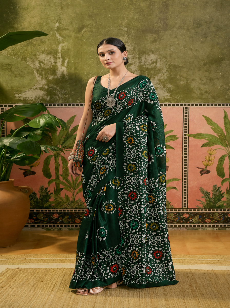 Pure Cotton Black Multicolor Floral Printed Saree - c1e10211 8858 4126 82da ea997d42c045