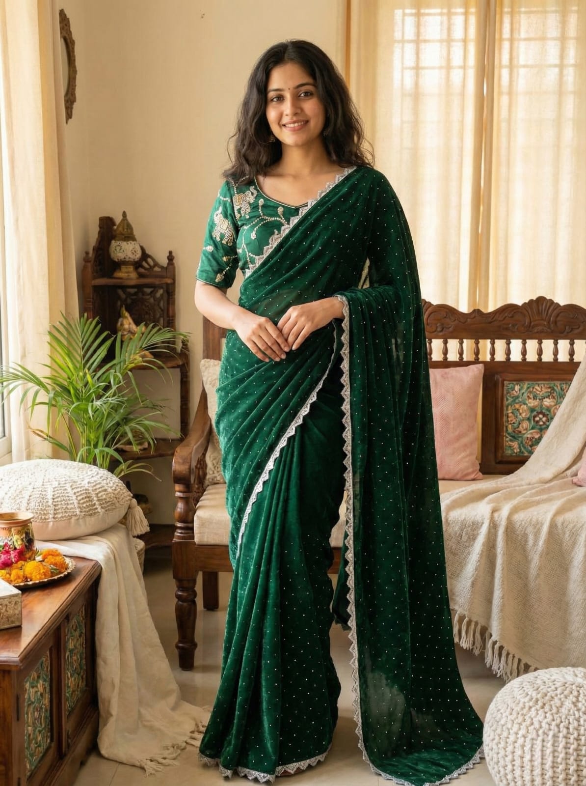 Juhi Teal Elegance Fendy Satin Silk Saree