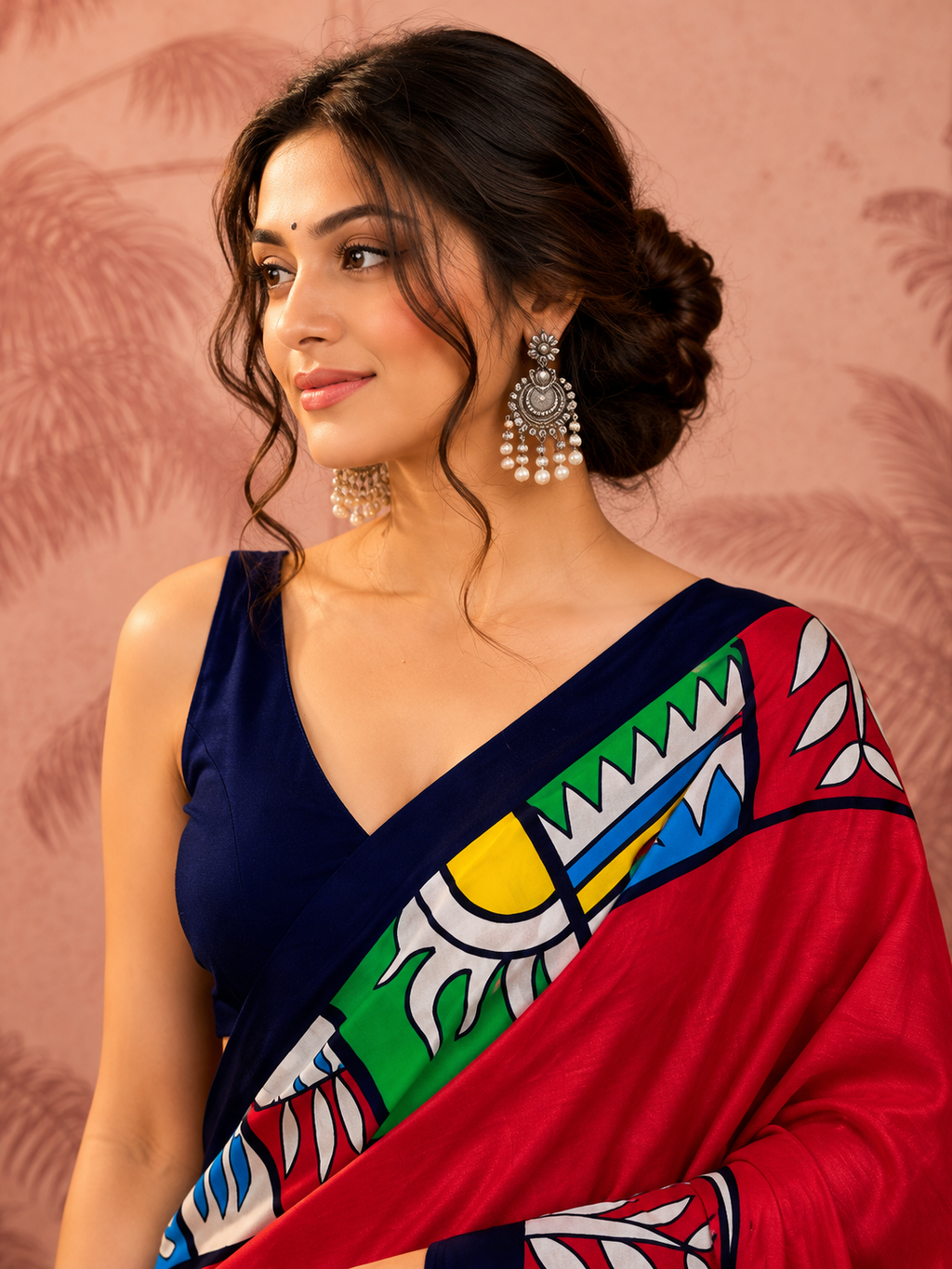 Beige Mulmul Cotton Saree with Maroon Block Print
