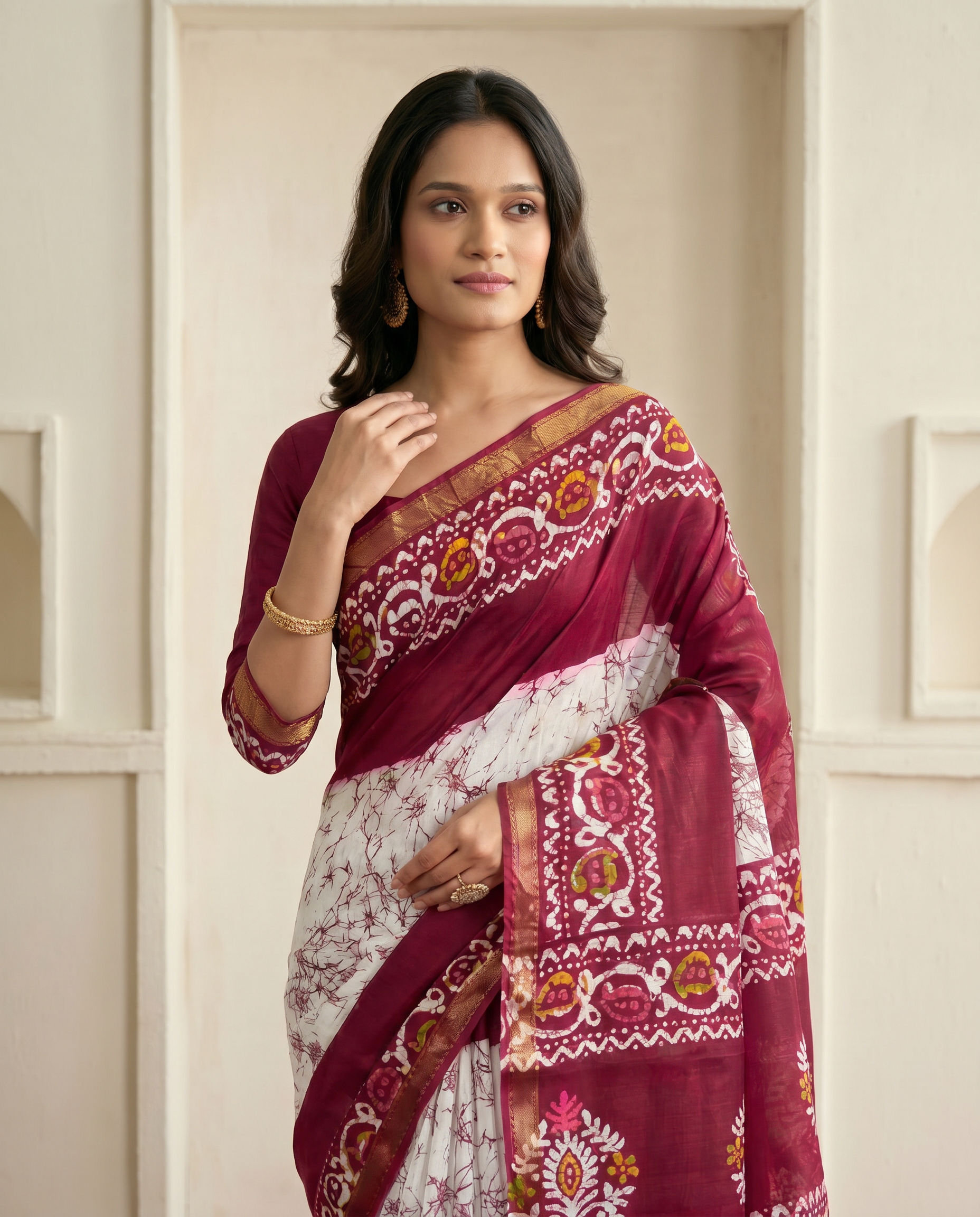 Chic Black & White Printed Pure Cotton Saree with Multicolor Accents - output 1 - 04 upper closeup