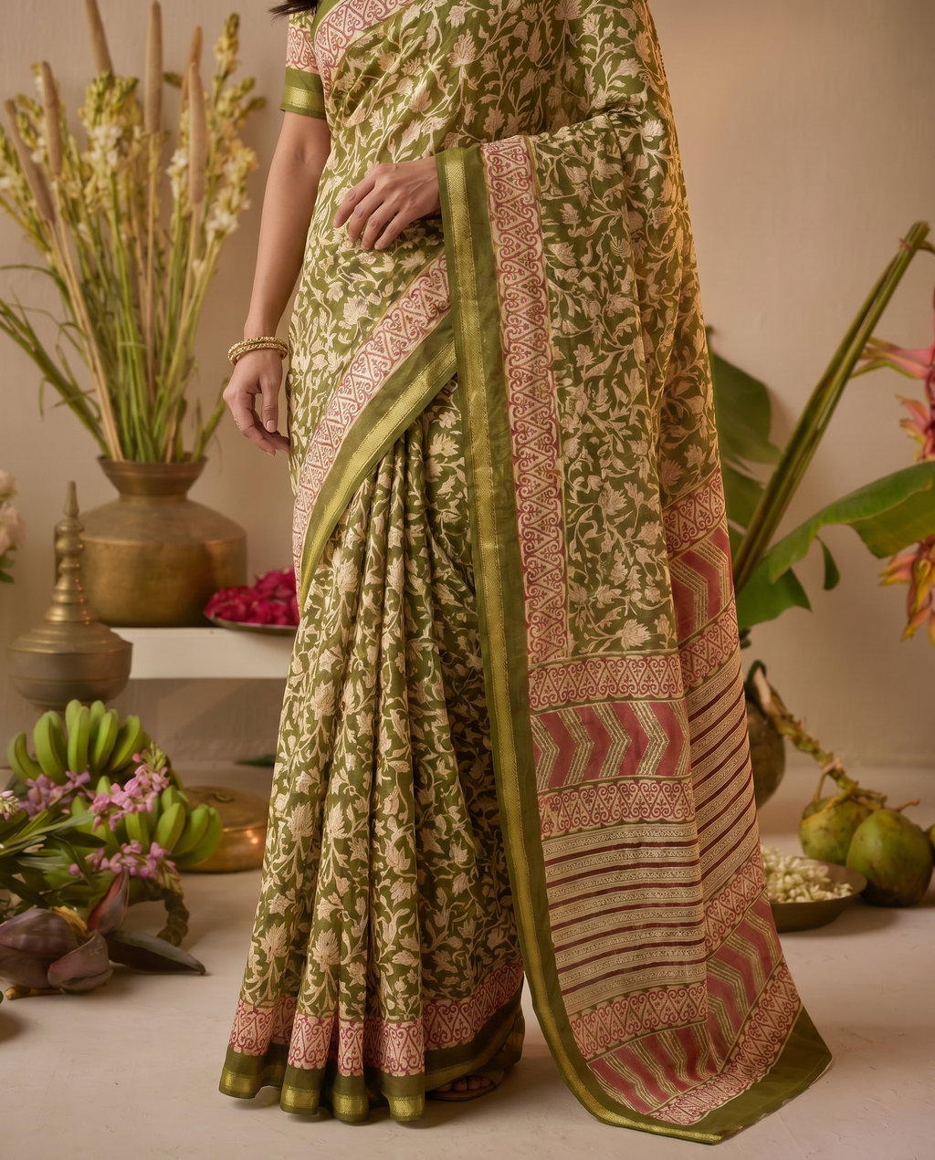 Classic Black Printed Pure Cotton Saree with Intricate Ethnic Border - output 1 - 05 lower closeup