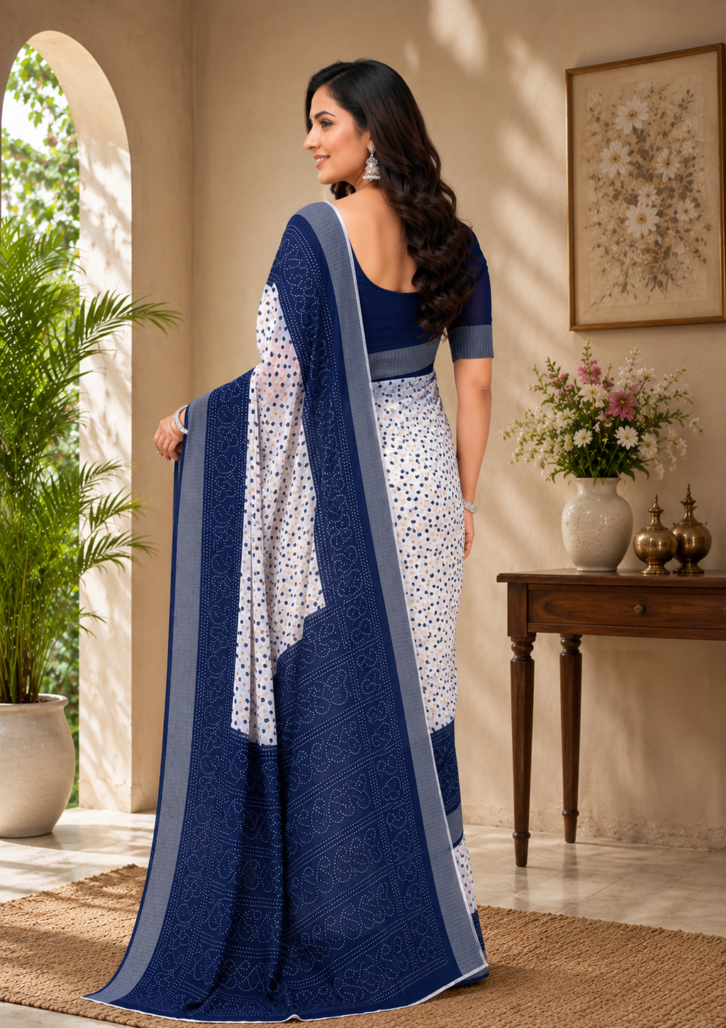 Contrast Border Linen Digital Printed Party Wear Saree - Navy Blue image 16