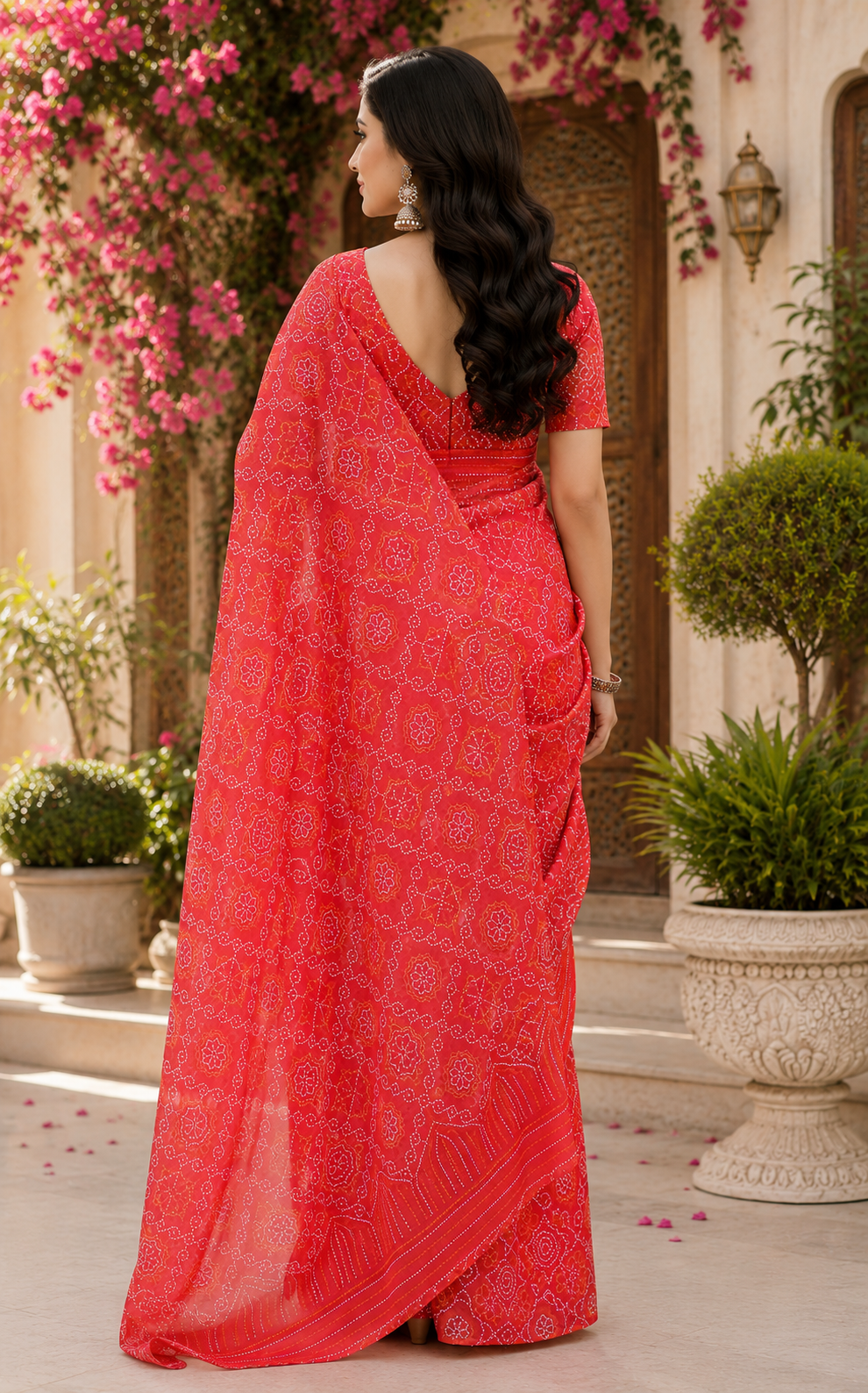 Coral Orange Chanderi Cotton Printed Ready To Wear Saree - image 3