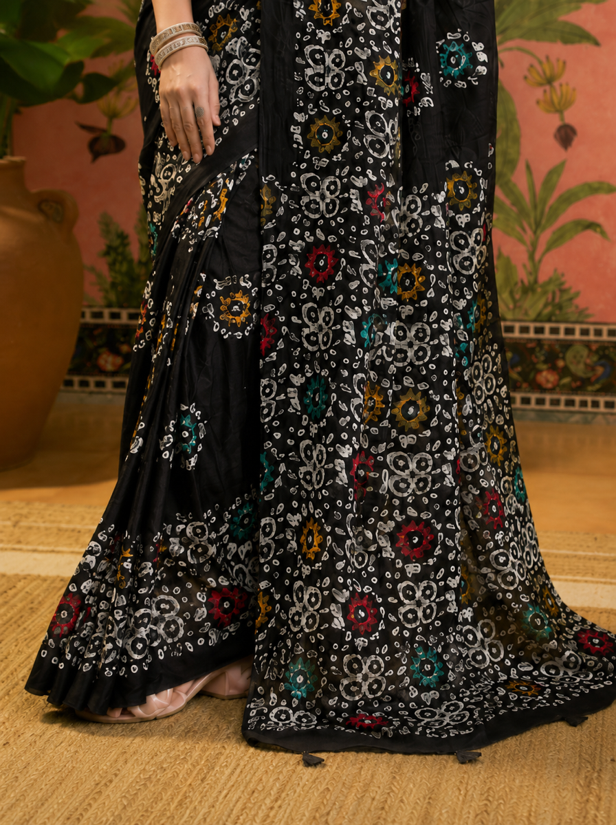 Pure Cotton Black Multicolor Floral Printed Saree - d0c39271 4349 411b b70a 3ab0c971d24d