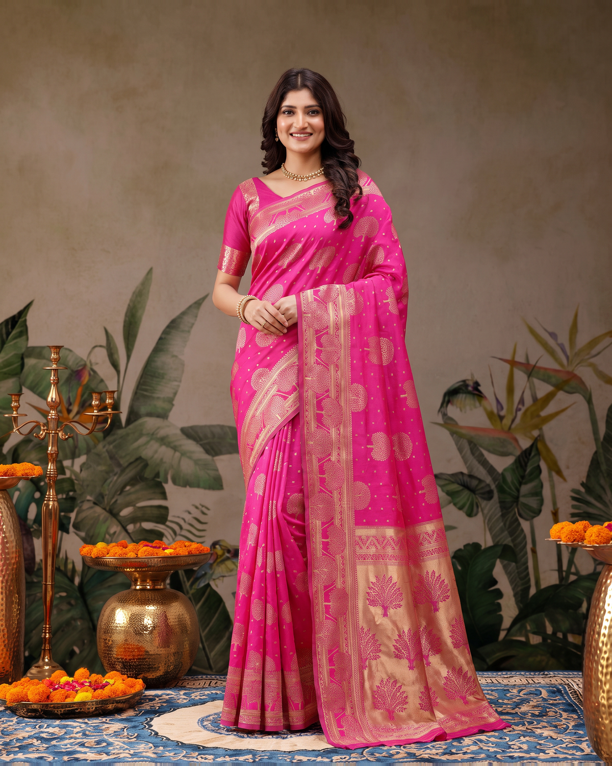Devangana Heritage Drape Silk Saree - Rani Pink - full saree hero