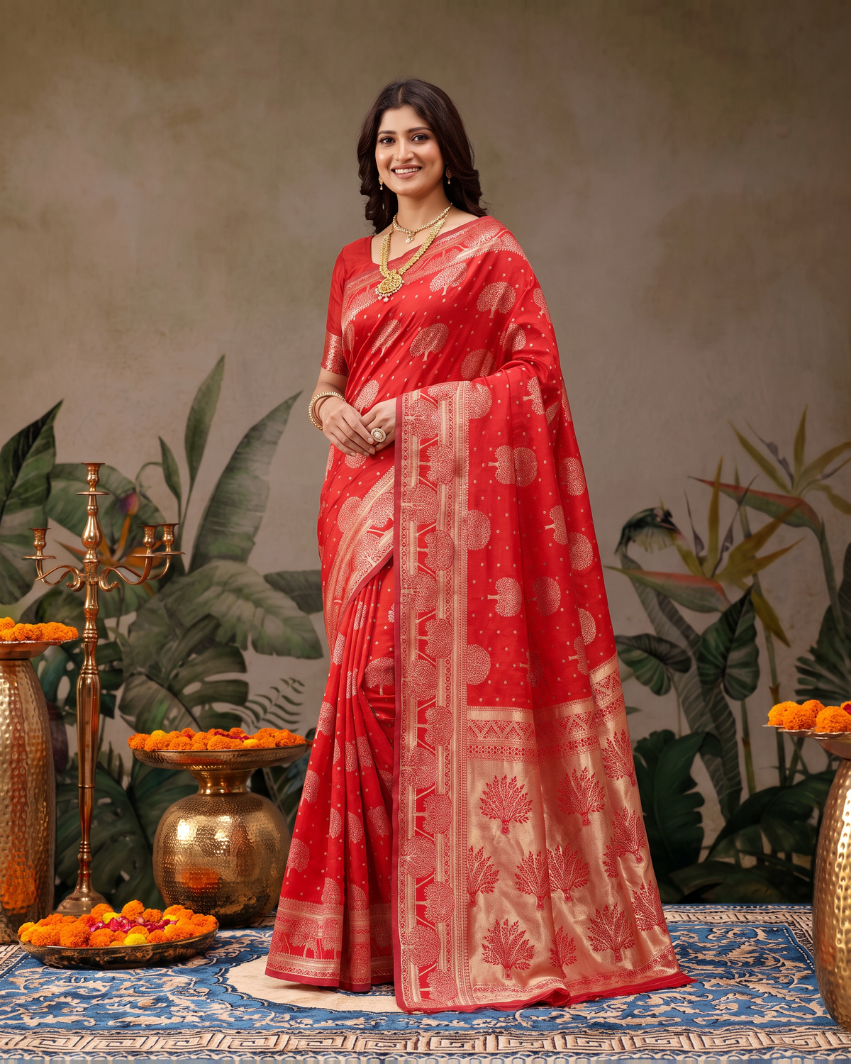 Devangana Heritage Drape Silk Saree - Red - full saree hero