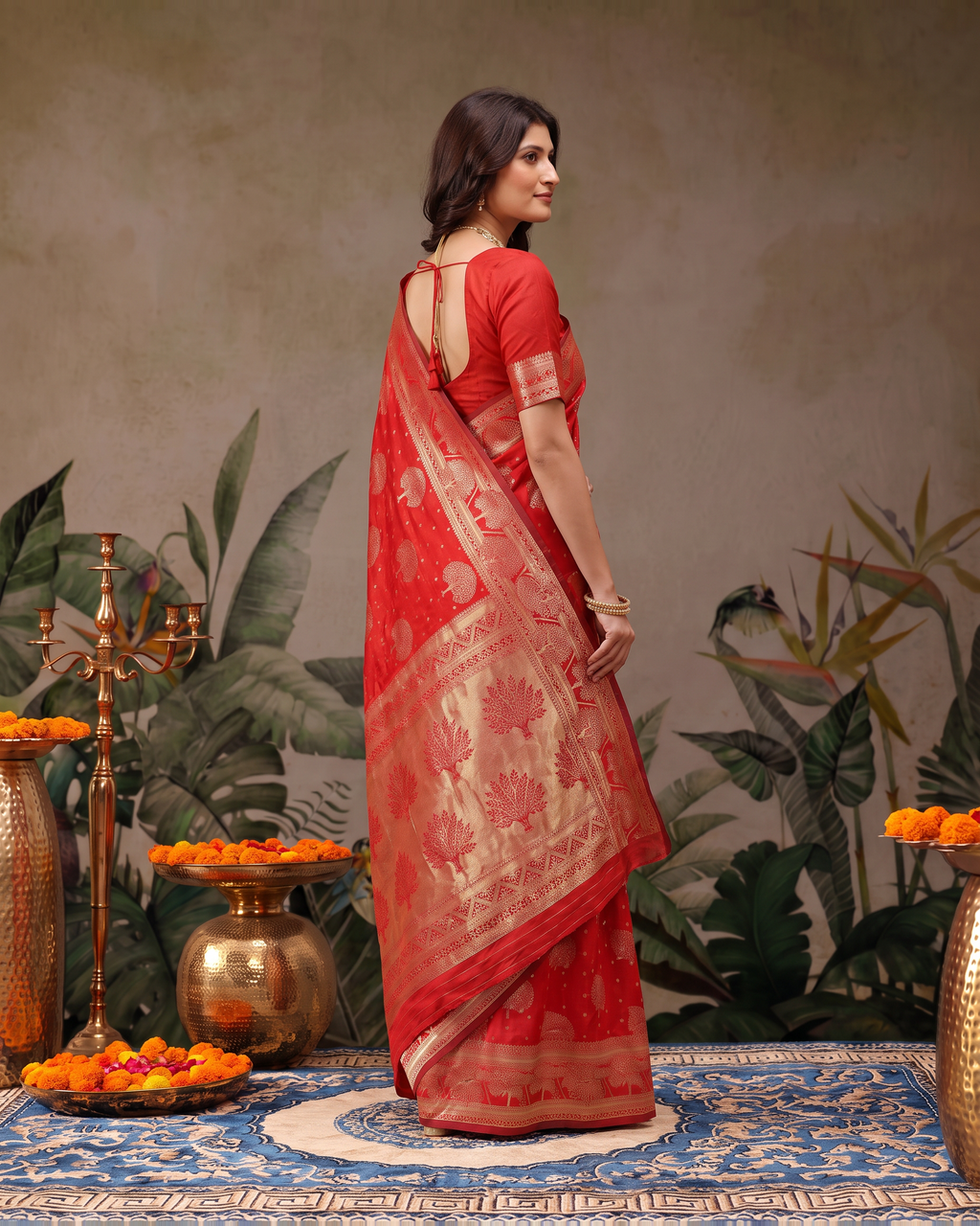 Devangana Heritage Drape Silk Saree - Red - side drape