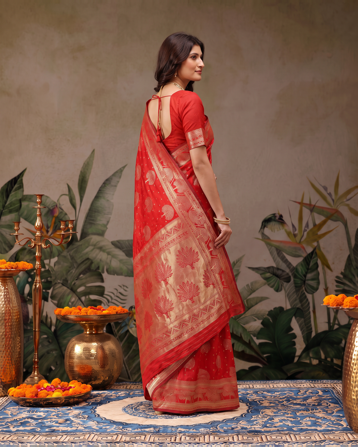 Devangana Heritage Drape Silk Saree - Red - side drape