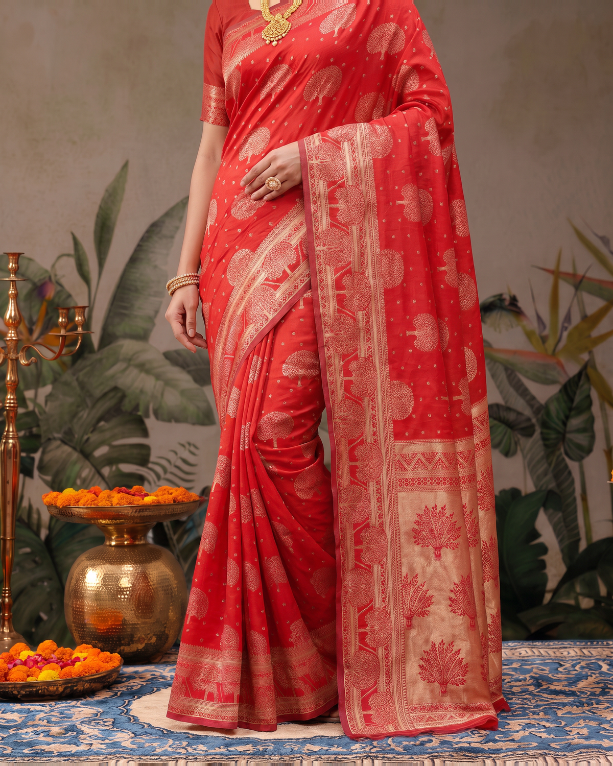 Devangana Heritage Drape Silk Saree - Red - lower border closeup