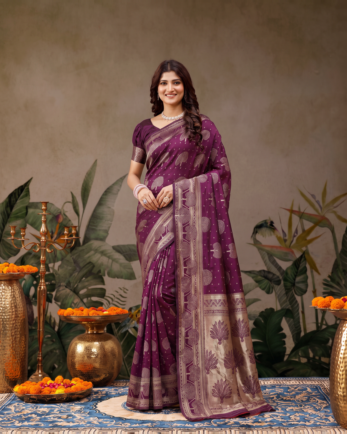 Devangana Heritage Drape Silk Saree - Wine - full saree hero