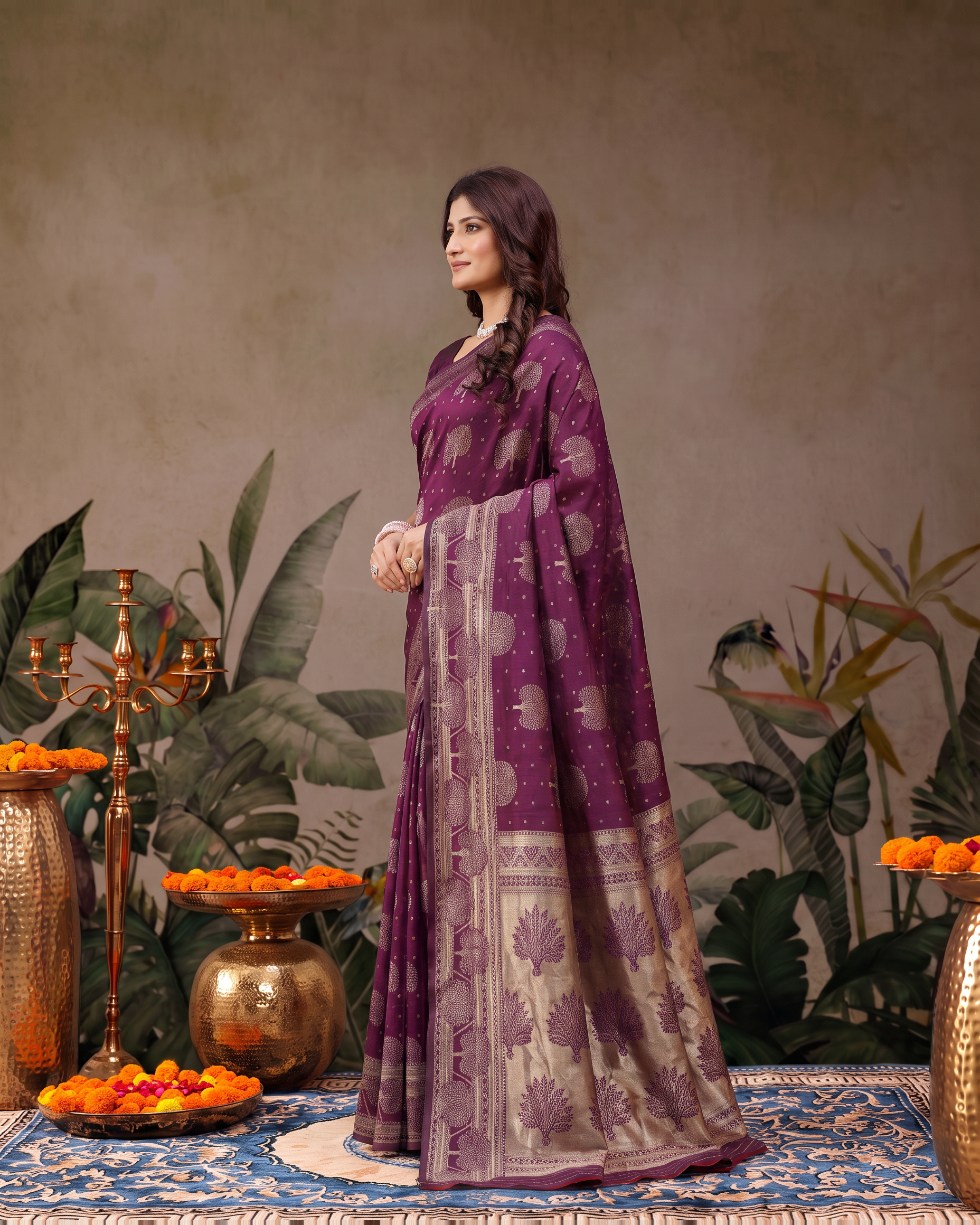 Devangana Heritage Drape Silk Saree - Wine - side drape