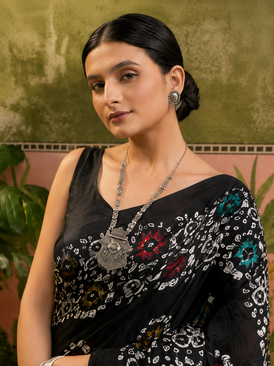Pure Cotton Black Multicolor Floral Printed Saree - ebbb2a2f c391 4a52 80a7 e4f0ef79c391