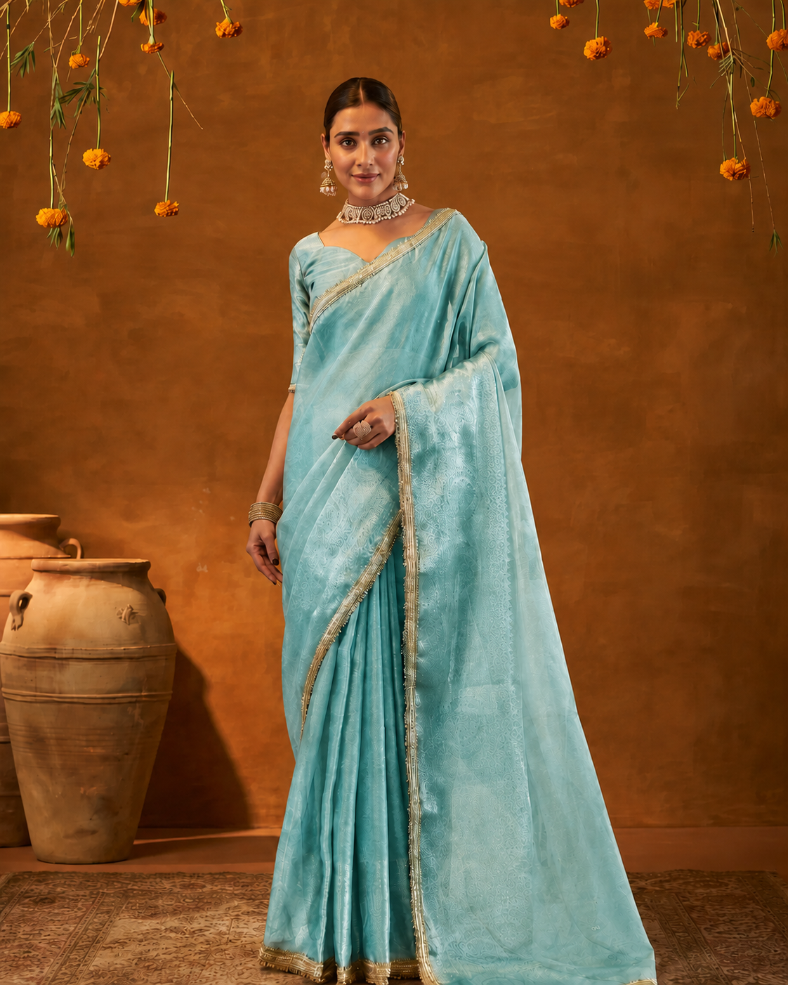 Ranisa Tissue Shimmer Zari Sequin Saree