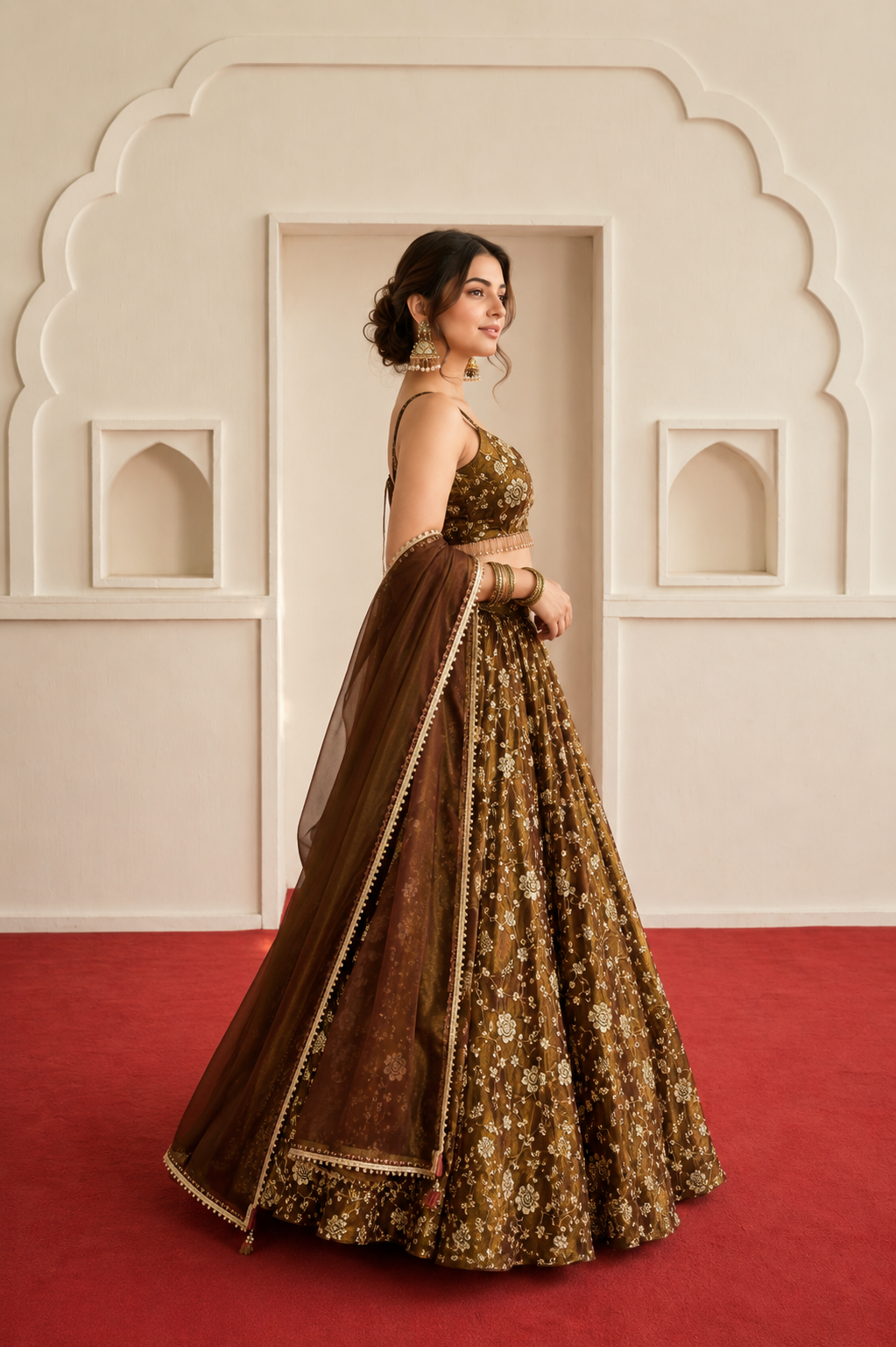 Elegant 3mm Embroidered Sequence Lehenga Three Piece Set - side view