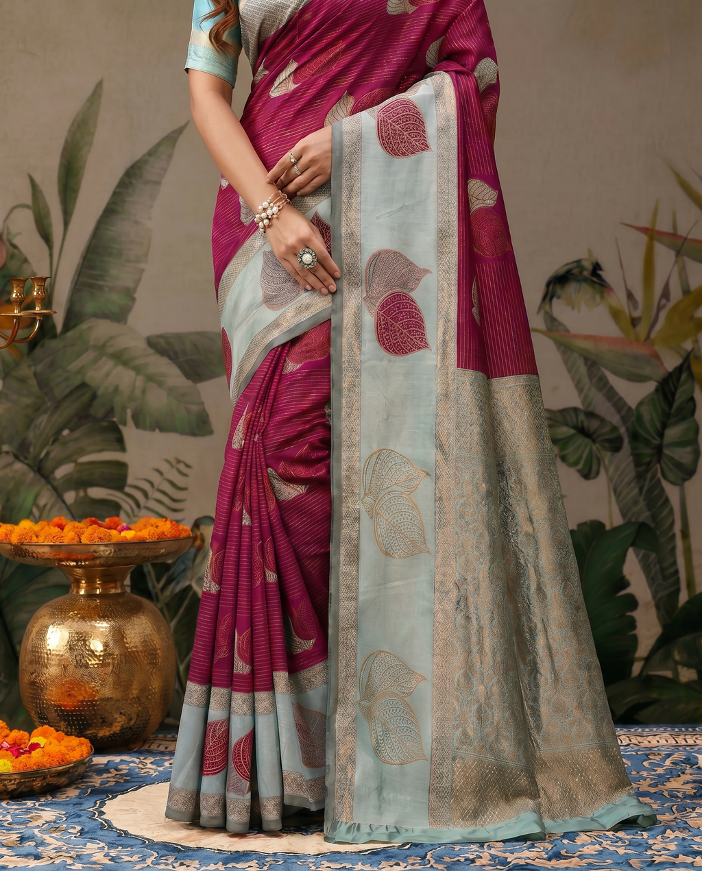 Elegant Beige & Red Zari Woven Saree with Rich Designer Pallu – Festive & Wedding Wear - output 1 - 05 lower closeup