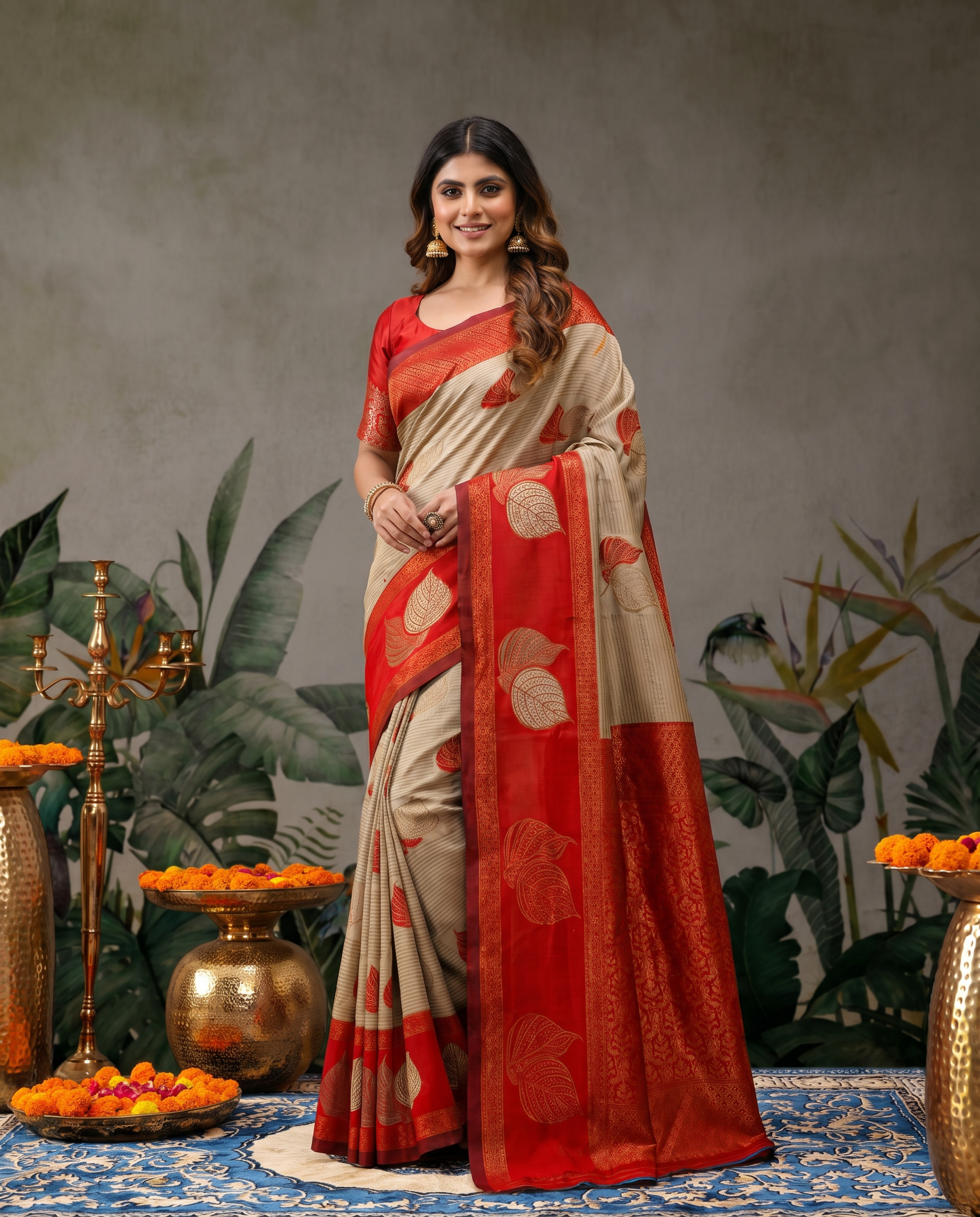 Elegant Beige & Red Zari Woven Saree with Rich Designer Pallu – Festive & Wedding Wear - output 3 - 02 hero