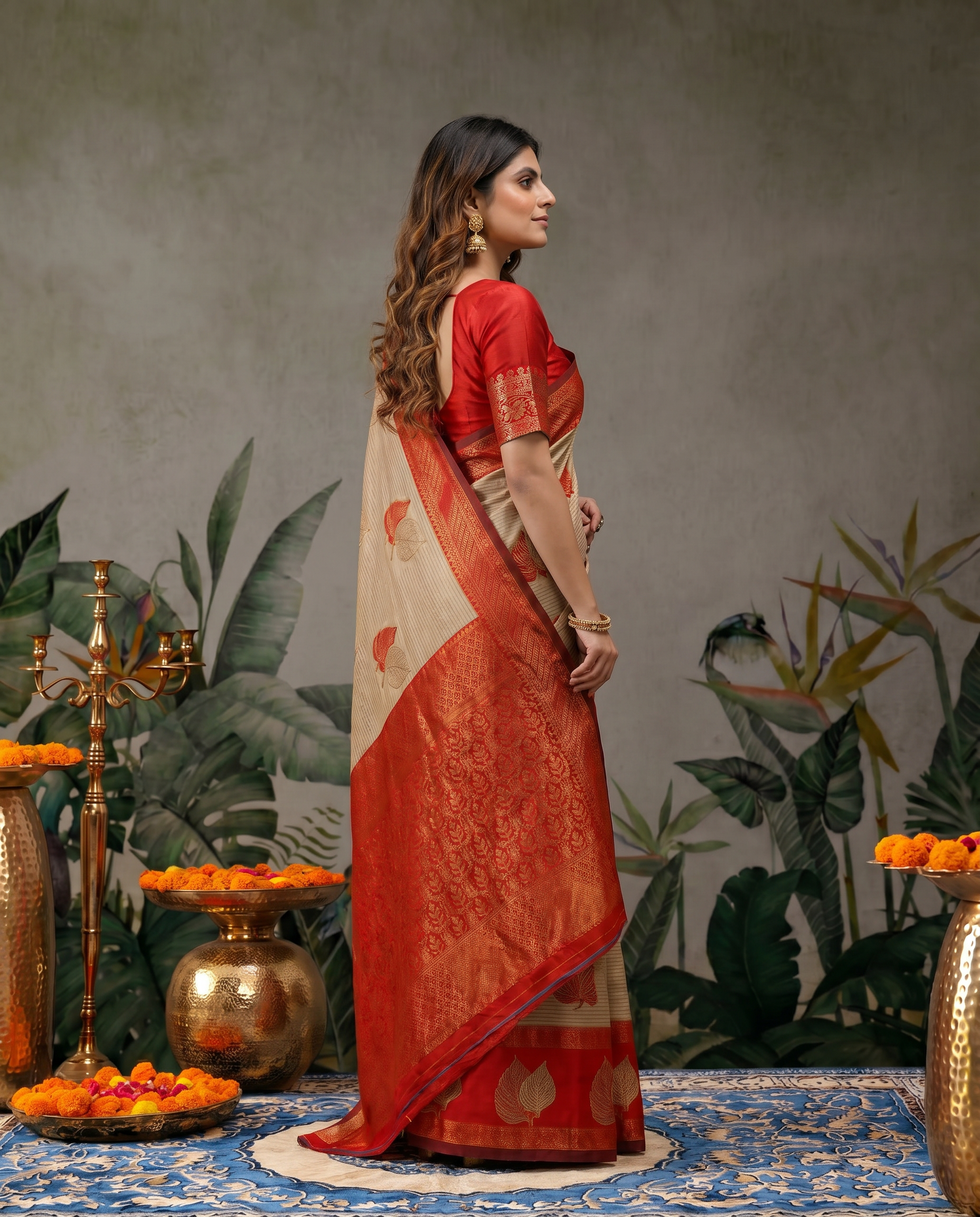 Elegant Beige & Red Zari Woven Saree with Rich Designer Pallu – Festive & Wedding Wear - output 3 - 03 side