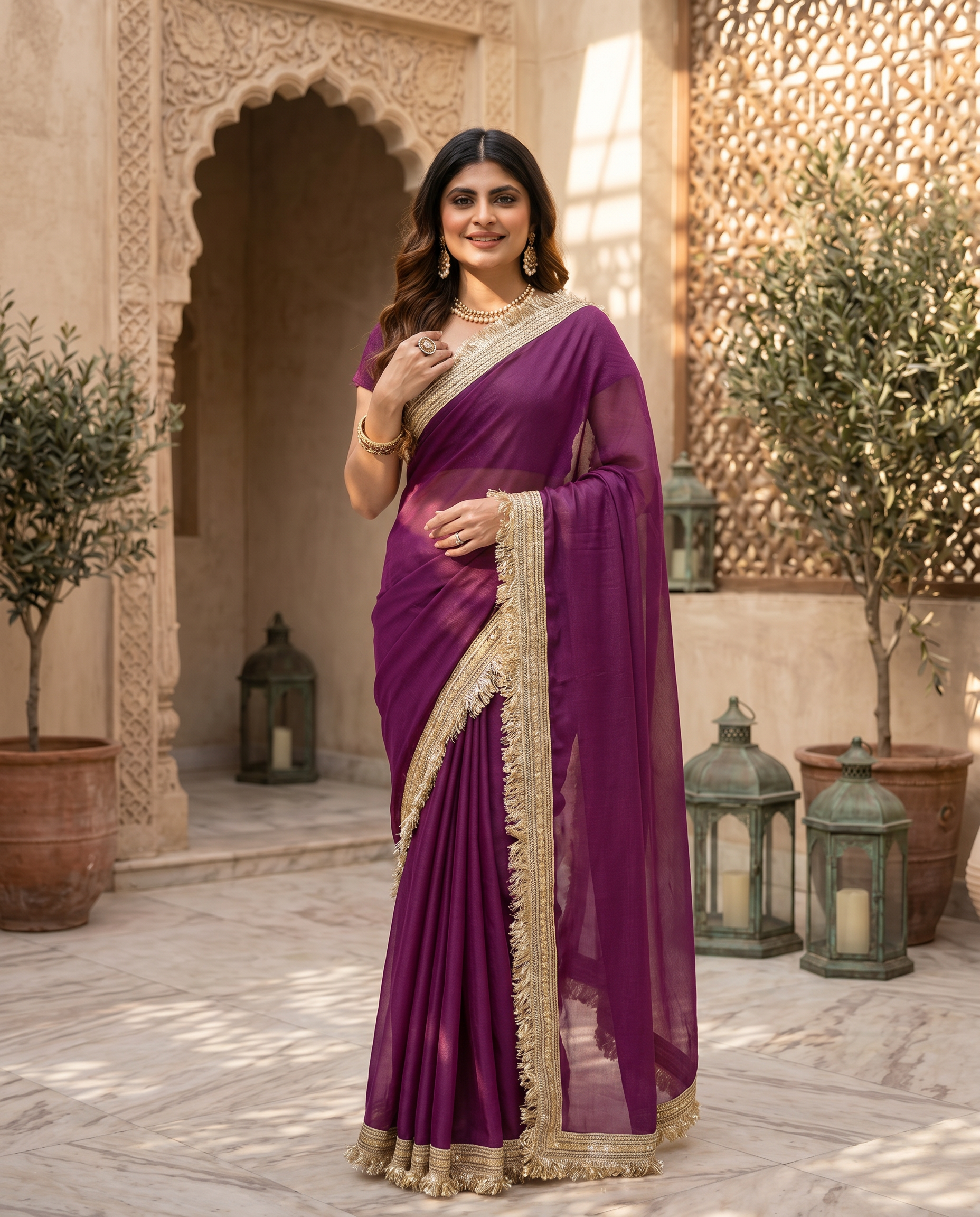 Elegant Black Saree with Golden Designer Lace Border – Party & Evening Wear - output 1 - 02 hero