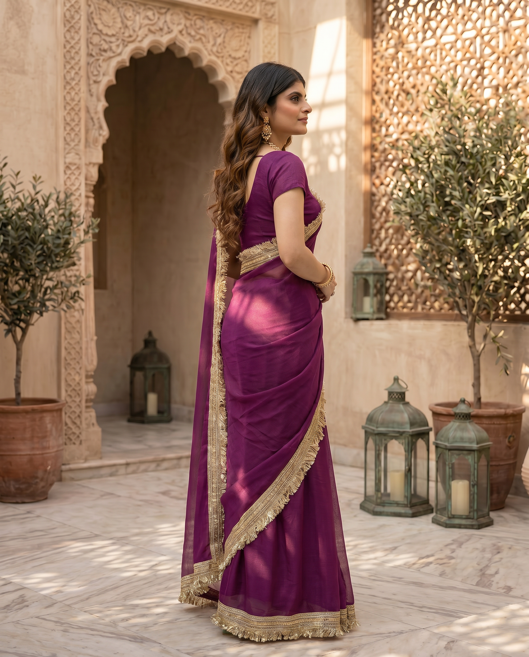 Elegant Black Saree with Golden Designer Lace Border – Party & Evening Wear - output 1 - 03 side