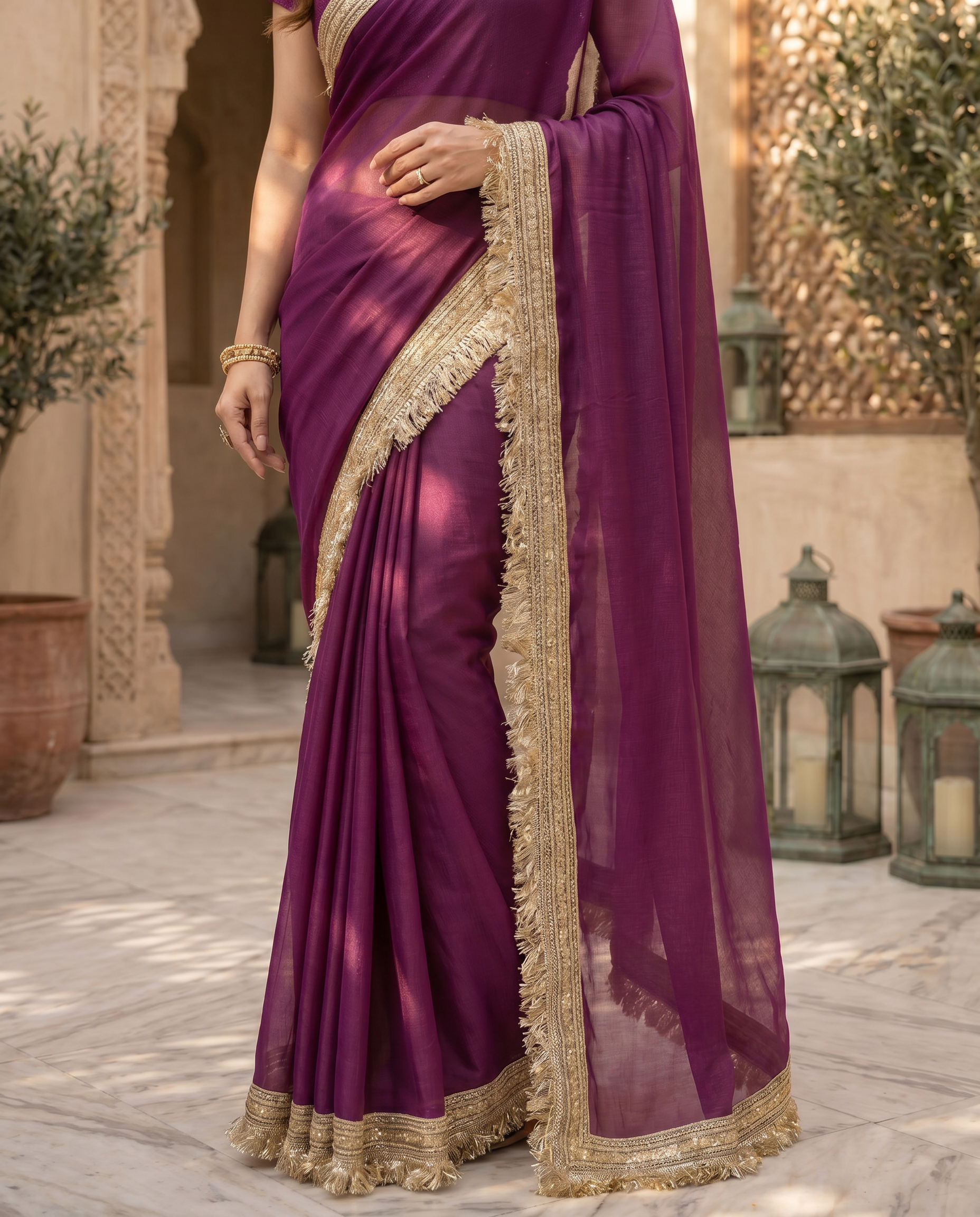 Elegant Black Saree with Golden Designer Lace Border – Party & Evening Wear - output 1 - 05 lower closeup