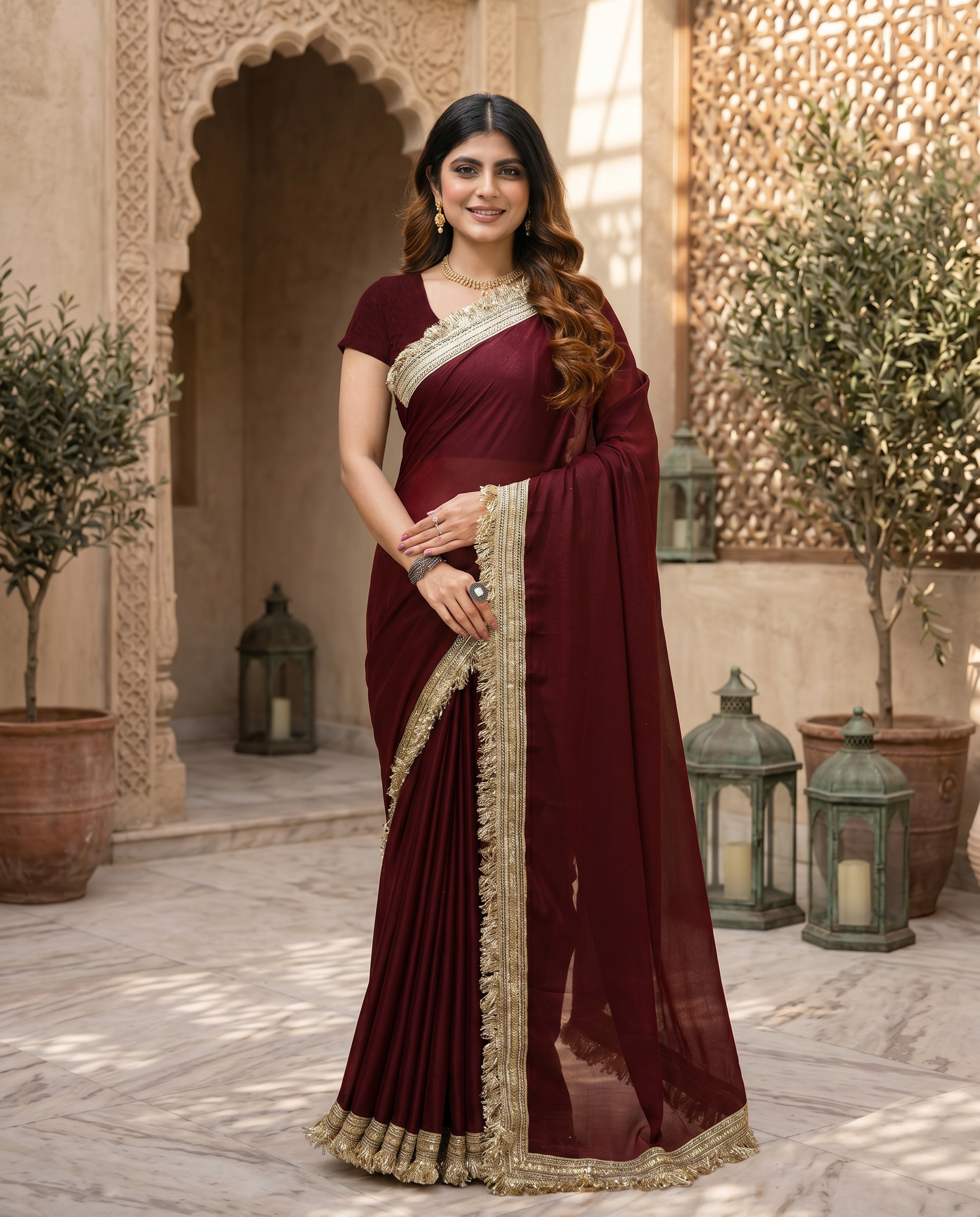 Elegant Black Saree with Golden Designer Lace Border – Party & Evening Wear - output 2 - 02 hero