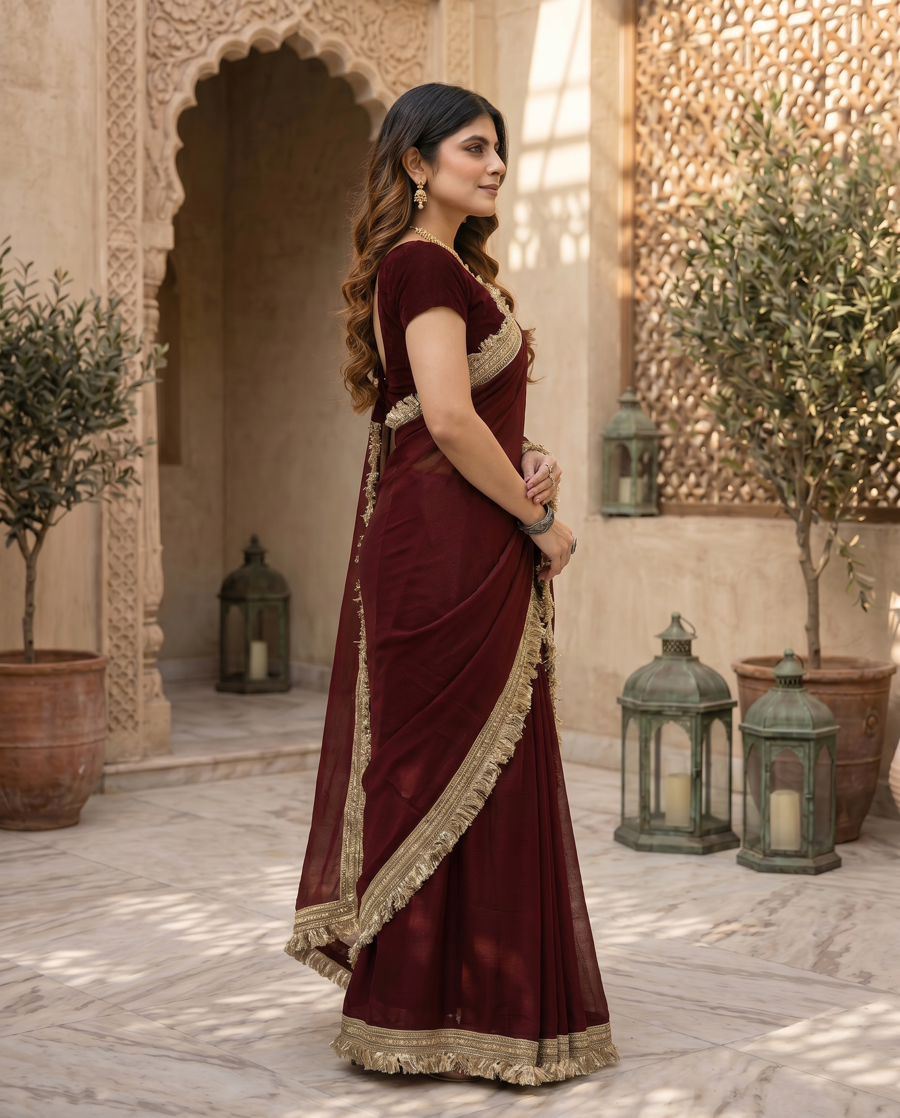 Elegant Black Saree with Golden Designer Lace Border – Party & Evening Wear - output 2 - 03 side