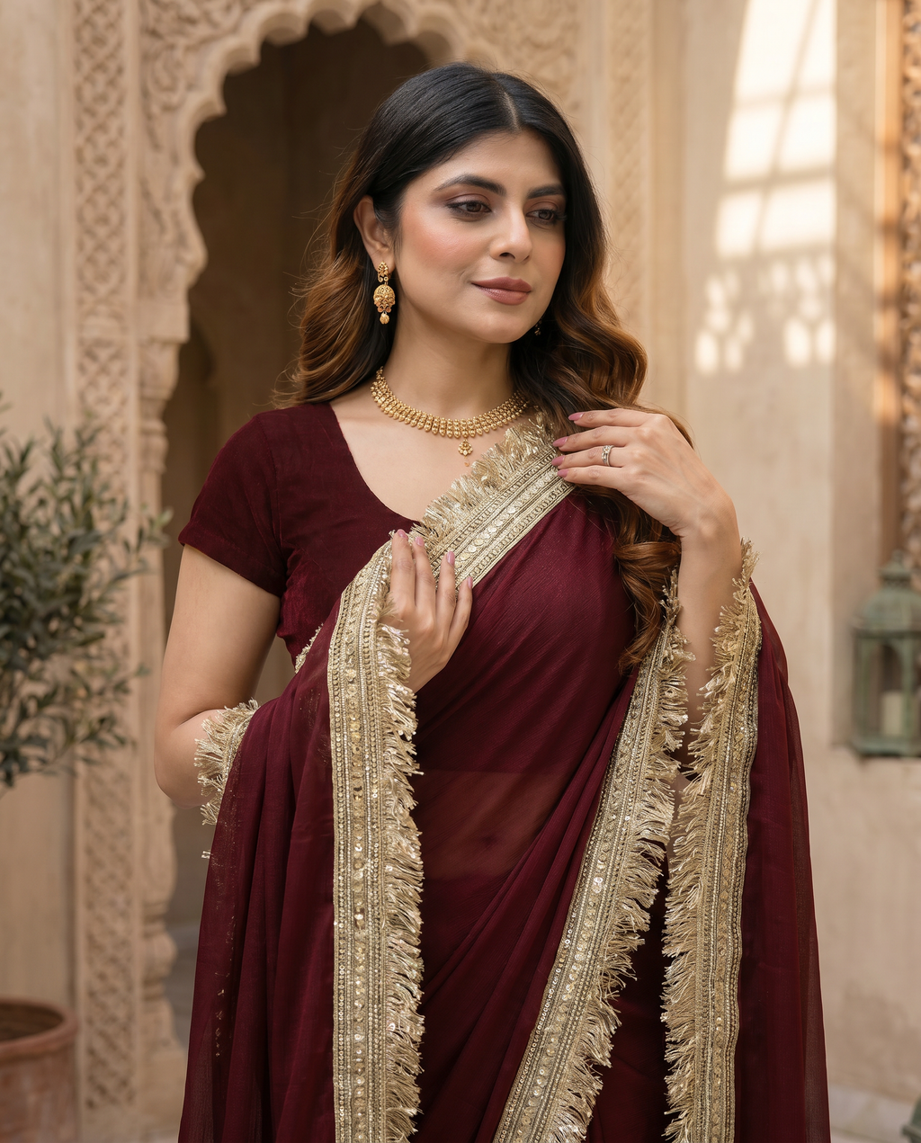 Elegant Black Saree with Golden Designer Lace Border – Party & Evening Wear - output 2 - 04 upper closeup
