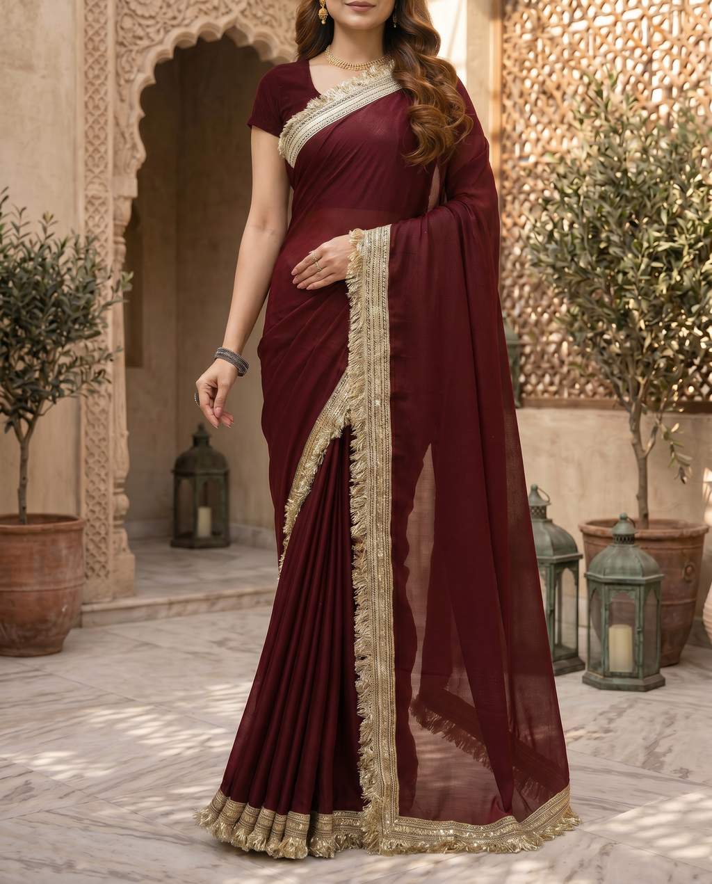 Elegant Black Saree with Golden Designer Lace Border – Party & Evening Wear - output 2 - 05 lower closeup