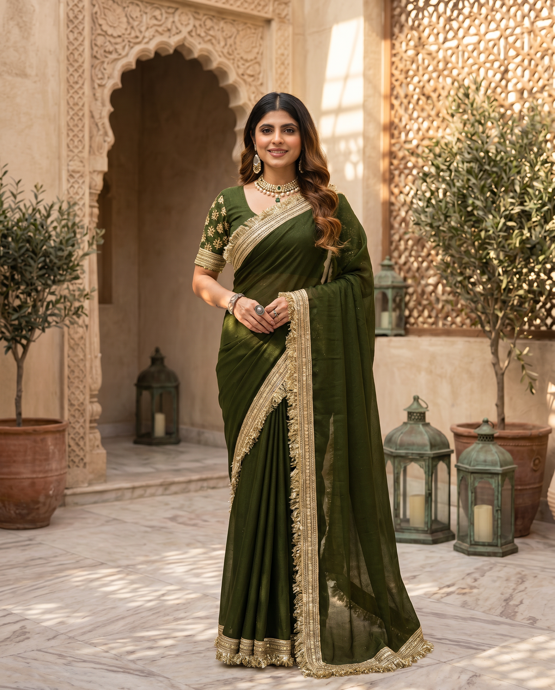 Elegant Black Saree with Golden Designer Lace Border – Party & Evening Wear - output 3 - 02 hero