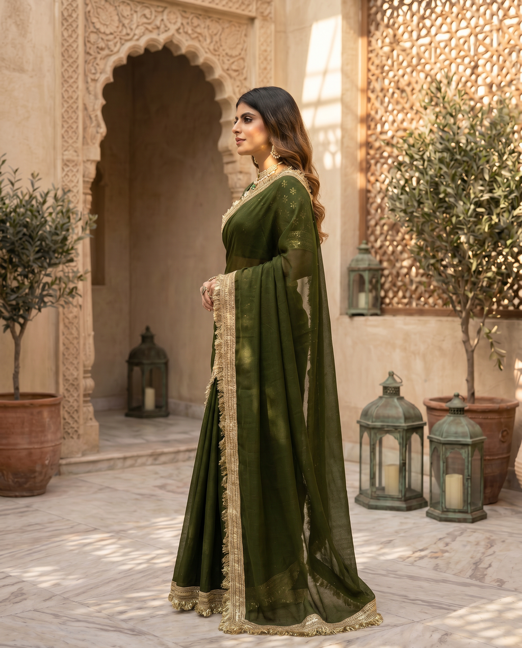 Elegant Black Saree with Golden Designer Lace Border – Party & Evening Wear - output 3 - 03 side