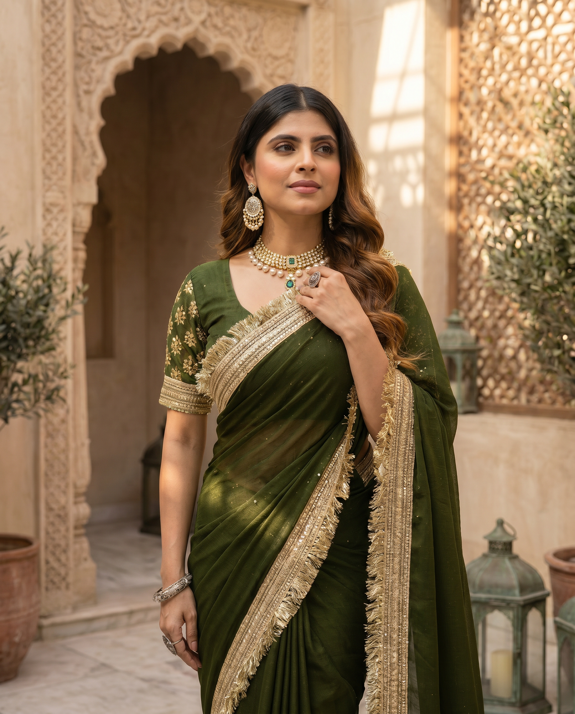 Elegant Black Saree with Golden Designer Lace Border – Party & Evening Wear - output 3 - 04 upper closeup