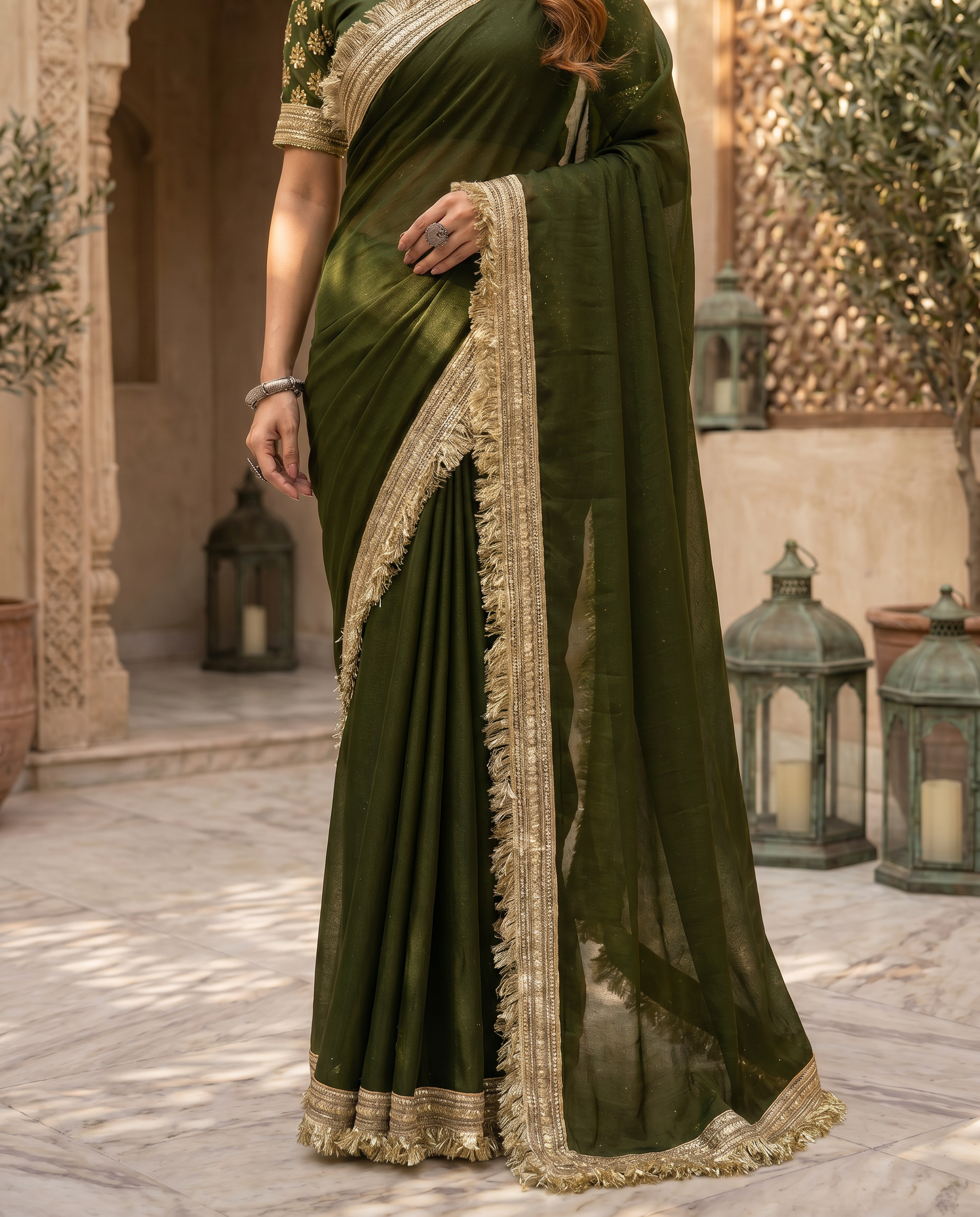 Elegant Black Saree with Golden Designer Lace Border – Party & Evening Wear - output 3 - 05 lower closeup