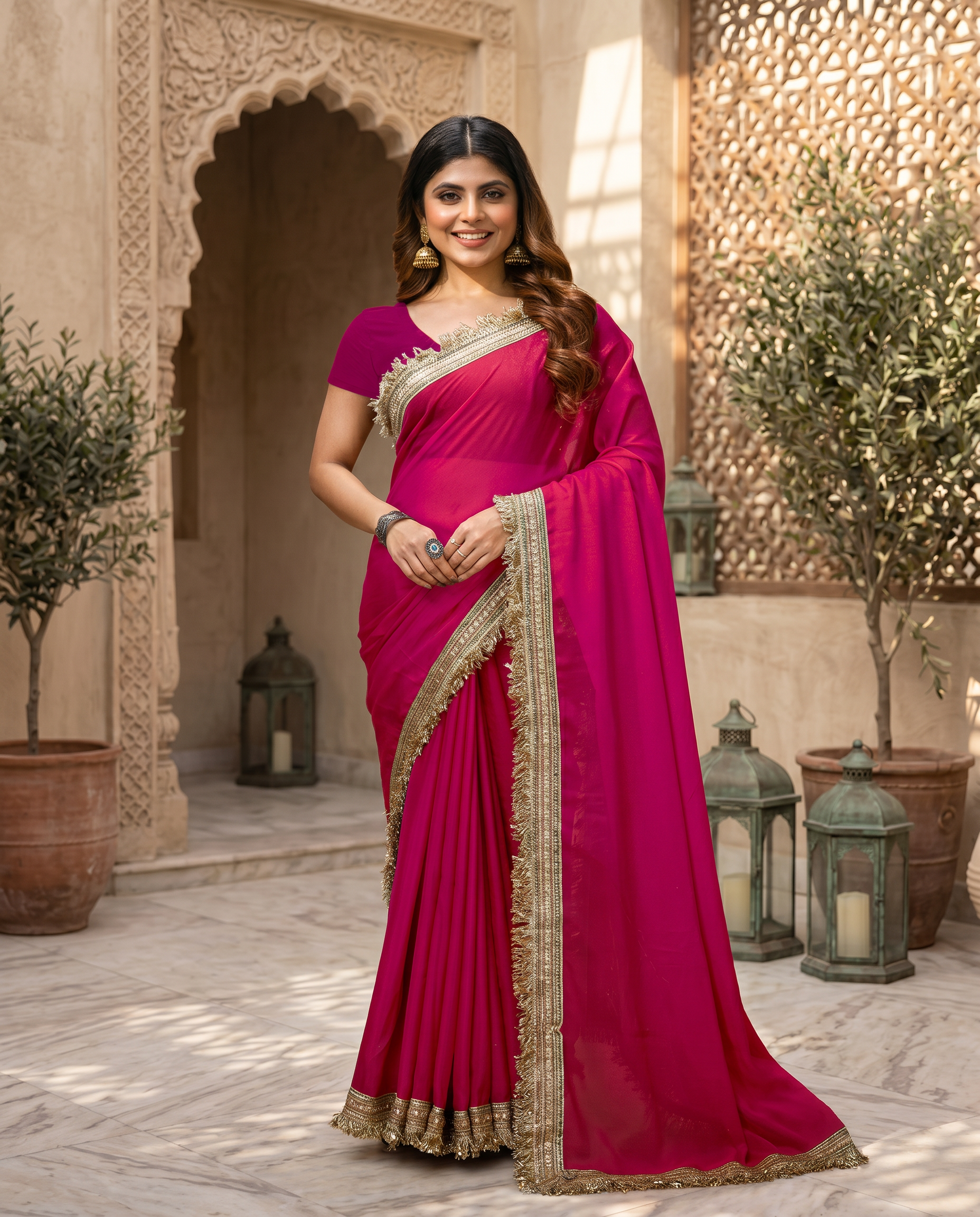 Elegant Black Saree with Golden Designer Lace Border – Party & Evening Wear - output 4 - 02 hero