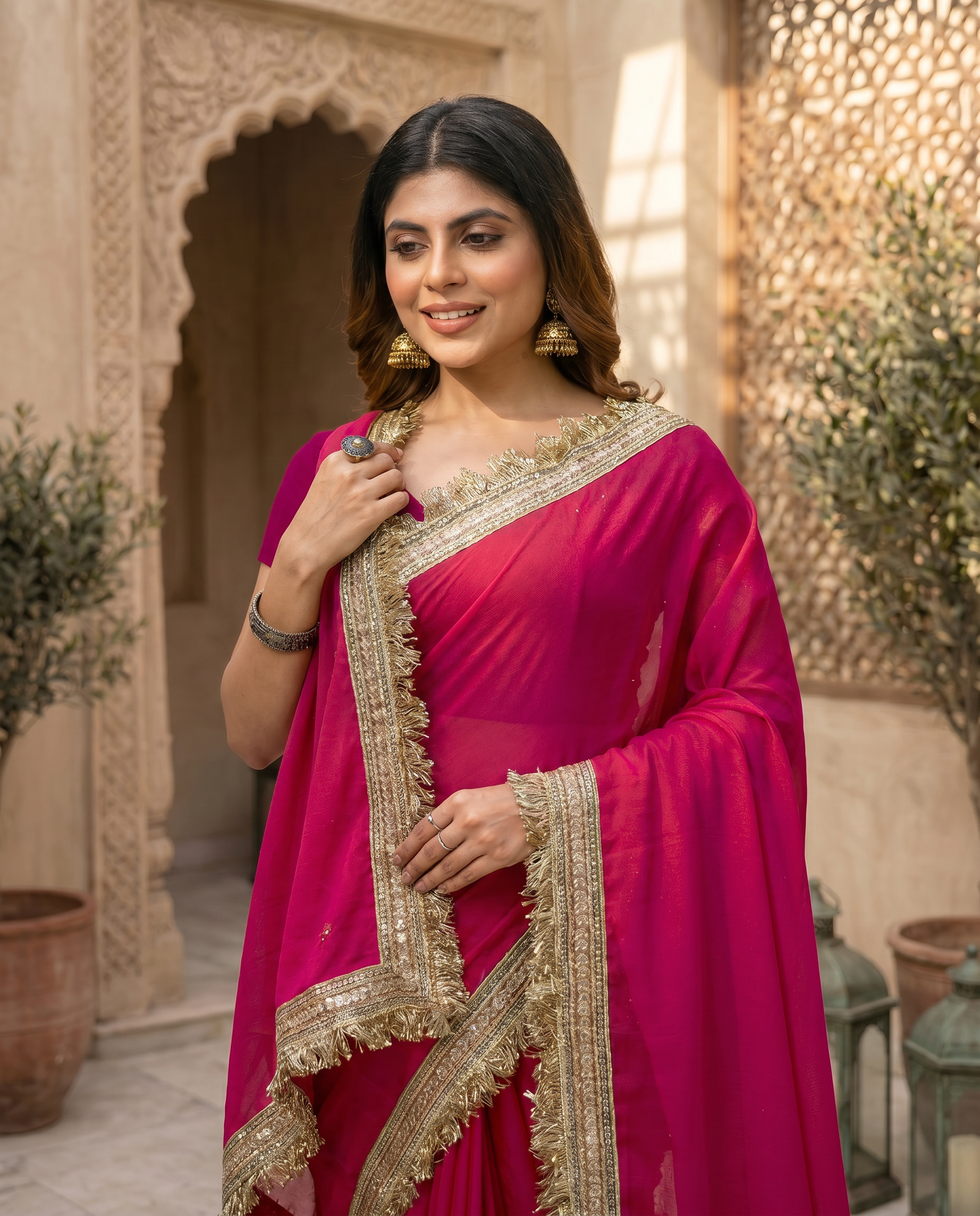 Elegant Black Saree with Golden Designer Lace Border – Party & Evening Wear - output 4 - 04 upper closeup