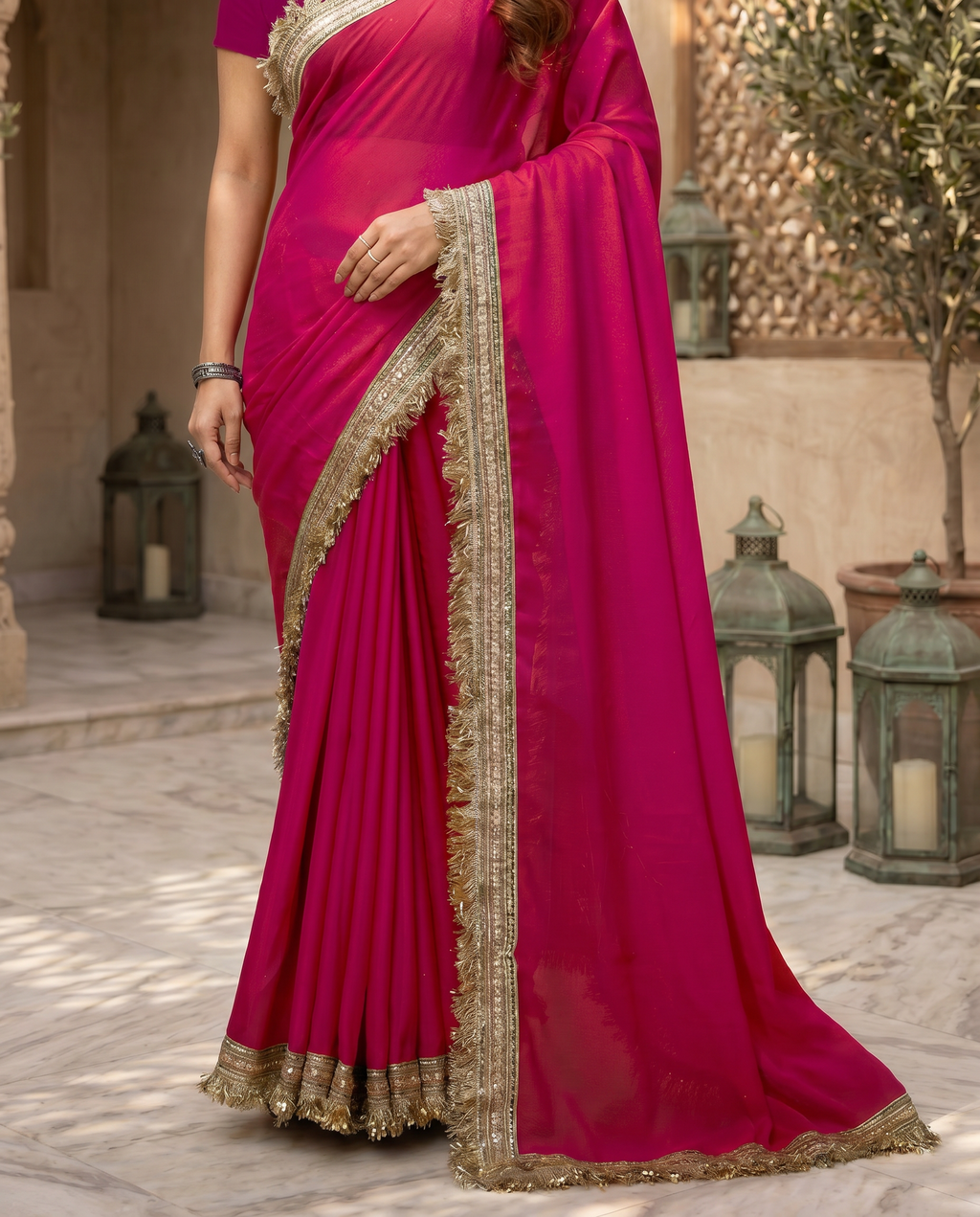 Elegant Black Saree with Golden Designer Lace Border – Party & Evening Wear - output 4 - 05 lower closeup