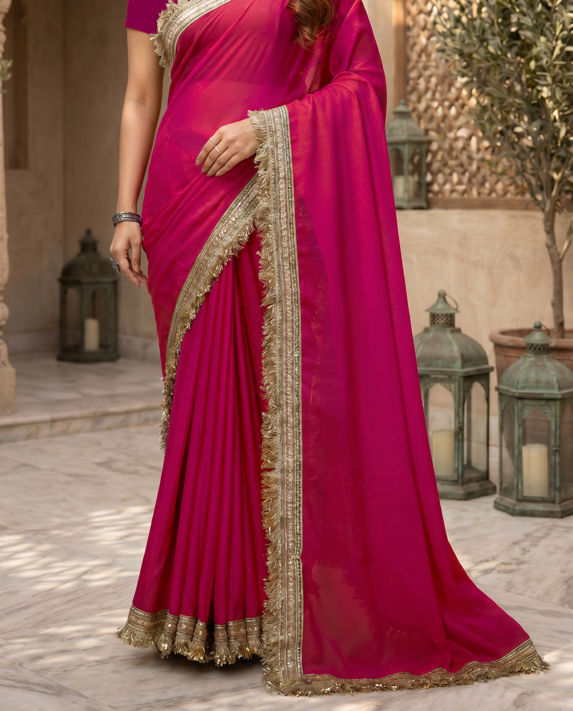 Elegant Black Saree with Golden Designer Lace Border – Party & Evening Wear - output 4 - 05 lower closeup