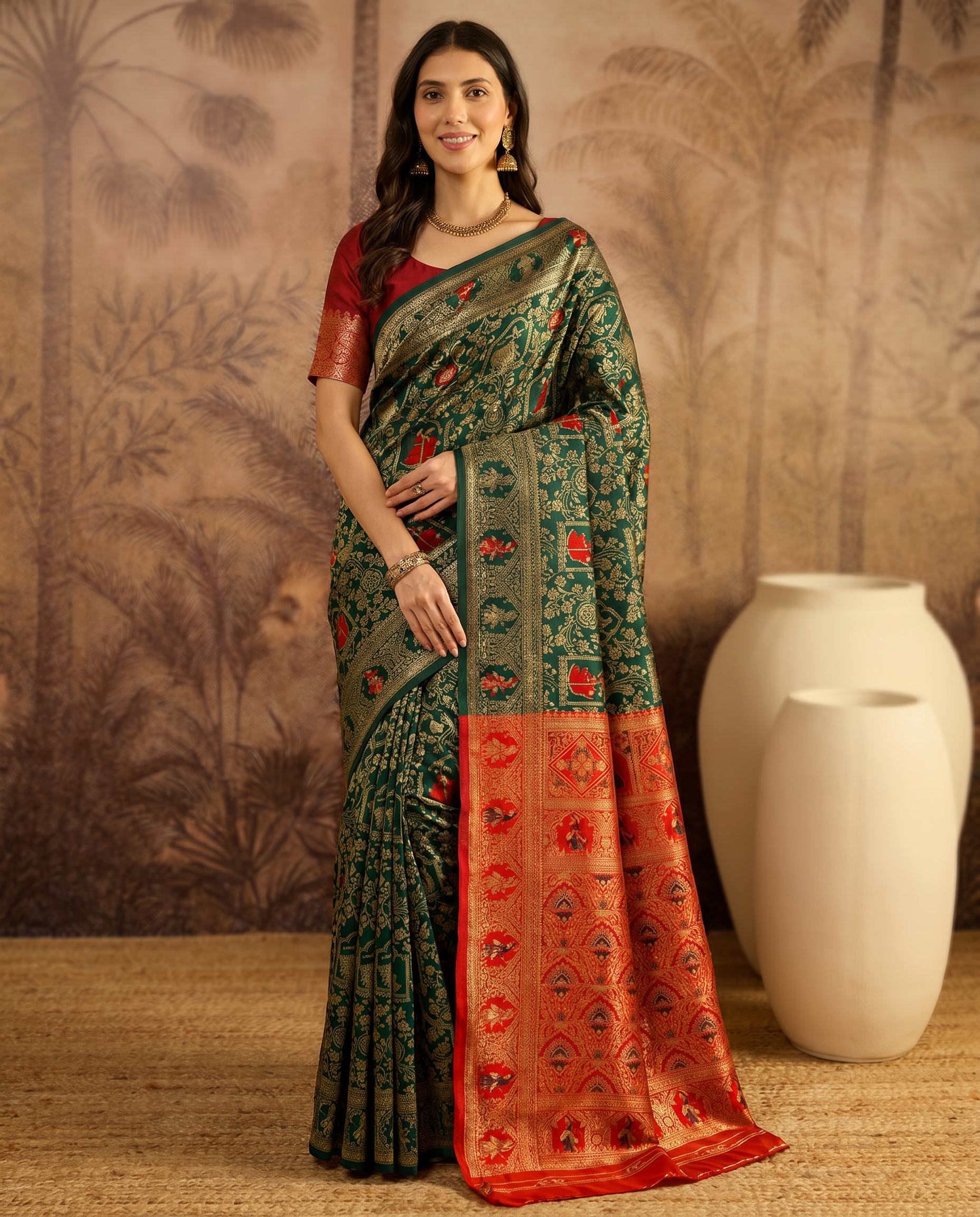 Graceful Pastel Green Banarasi Silk Saree with Rich Zari Border - output 1 - 02 hero